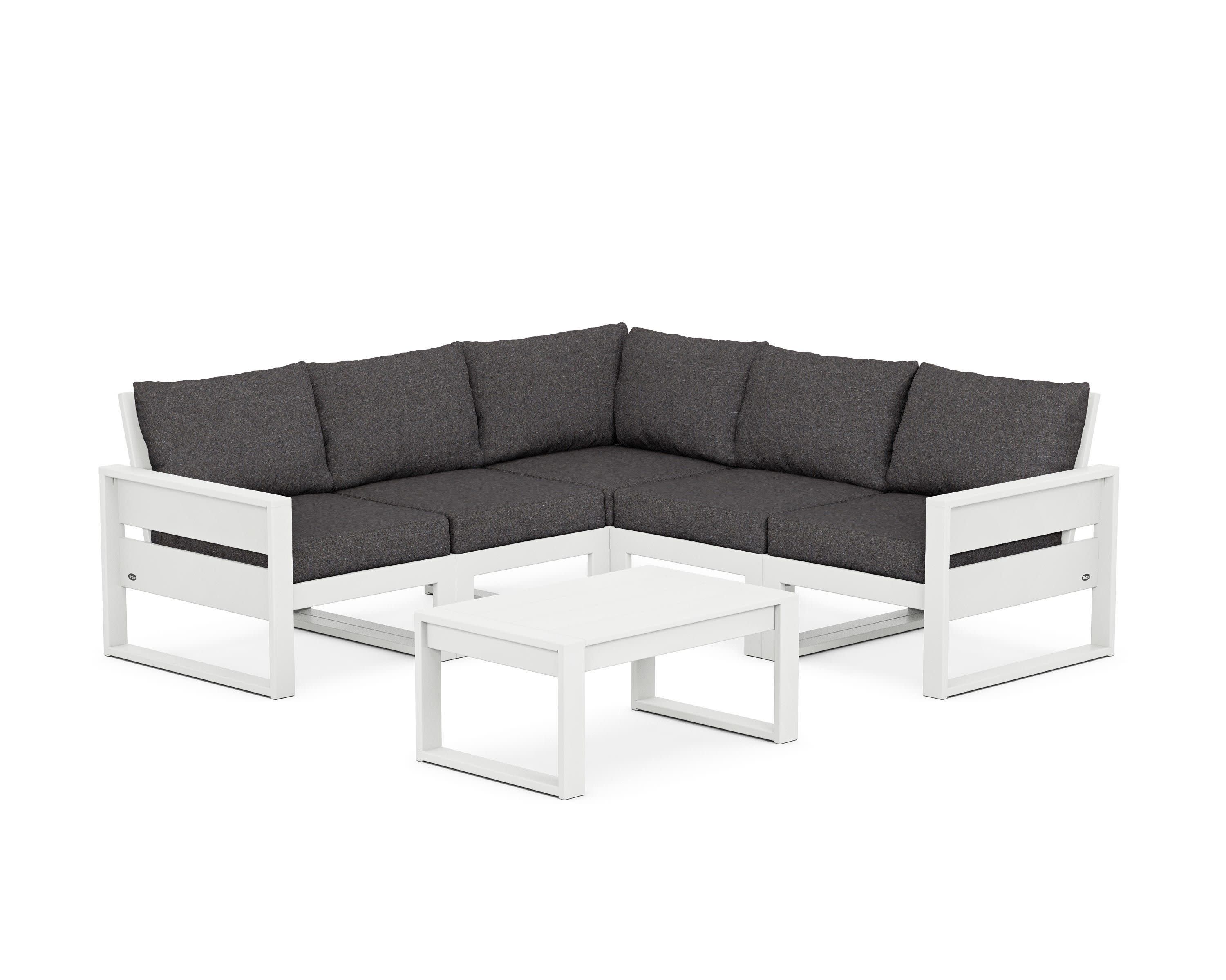 Eastport 6-Piece Deep Seating Sectional + Coffee Table Set in Classic White / Ash Charcoal
