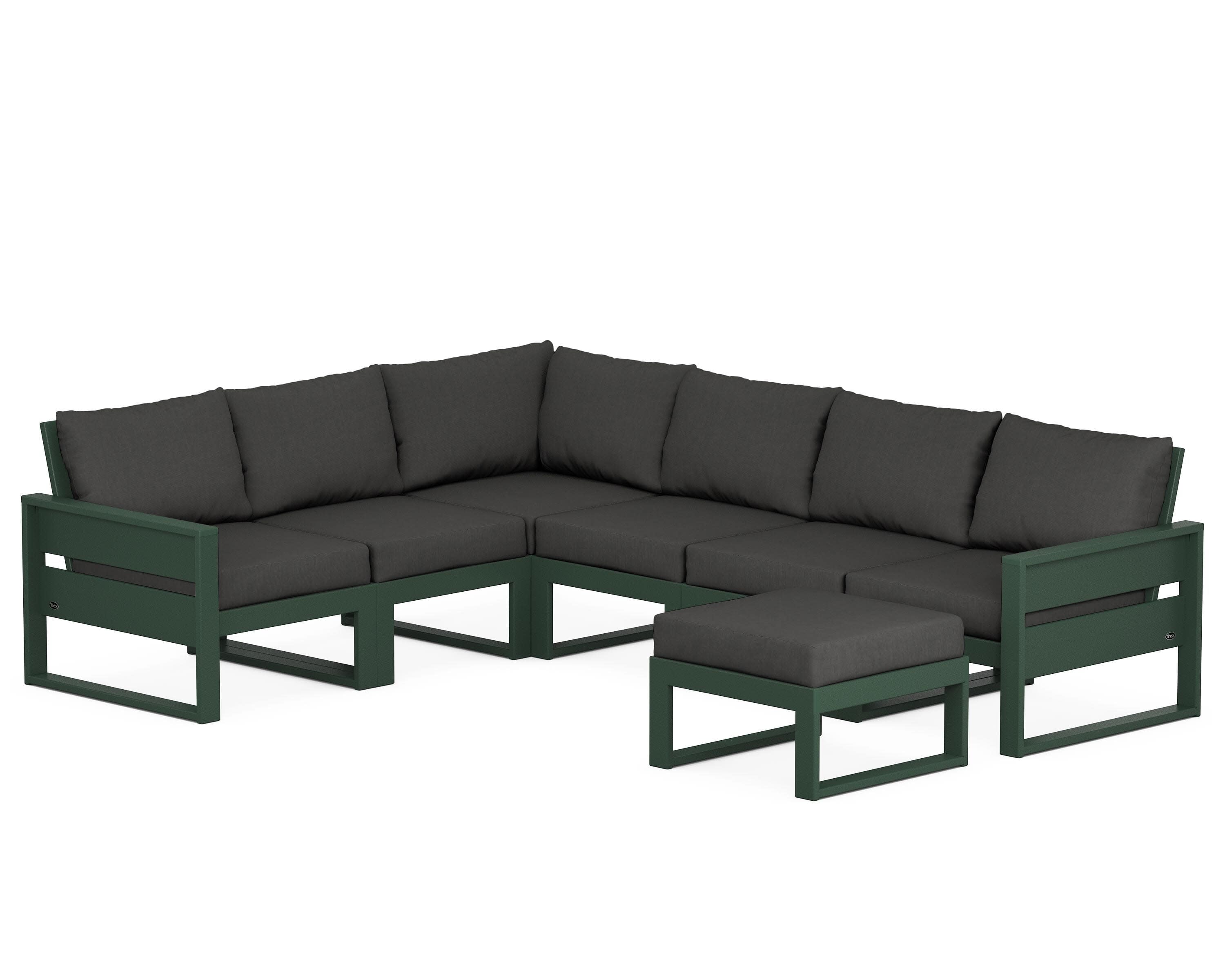Eastport 6-Piece Sectional with Ottoman in Rainforest Canopy / Spectrum Carbon