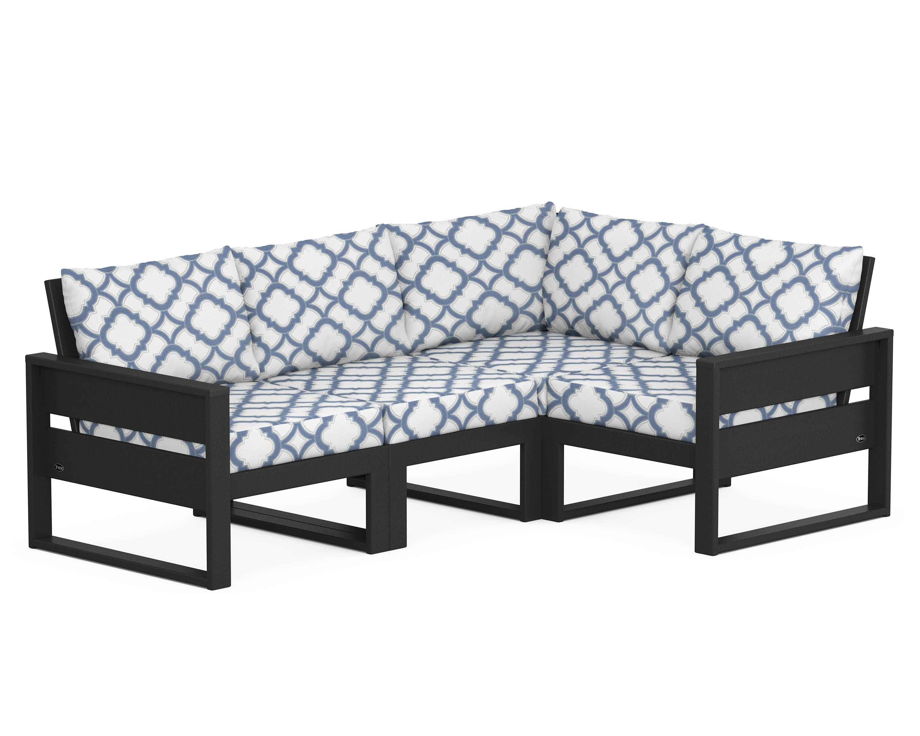 Eastport 4- Piece Sectional in Charcoal Black / Trellis Sky Blue