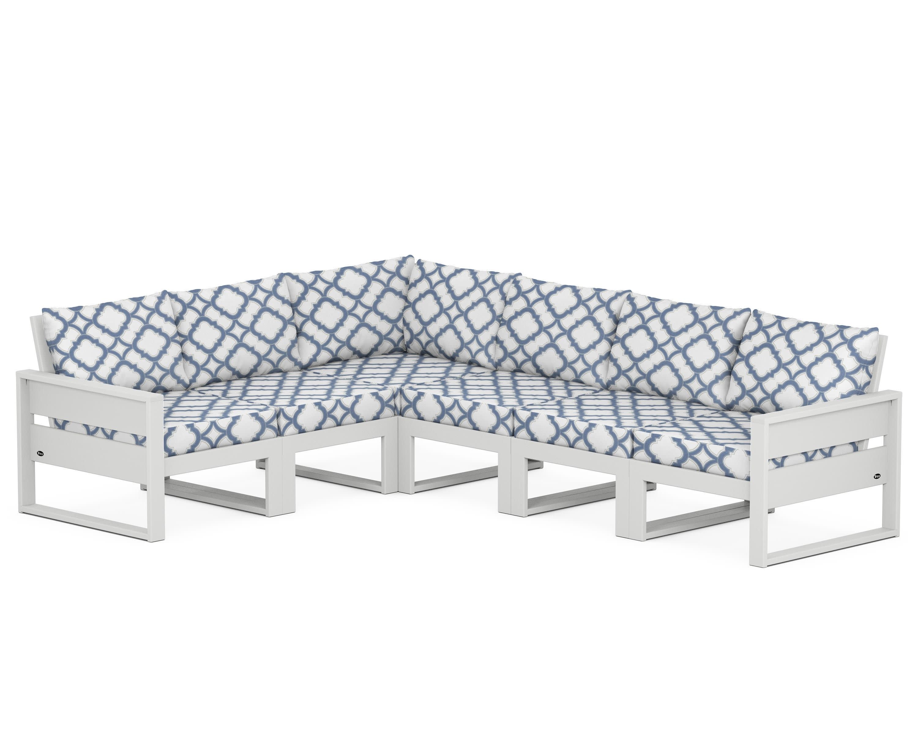 Eastport 6-Piece Sectional in Classic White / Trellis Sky Blue