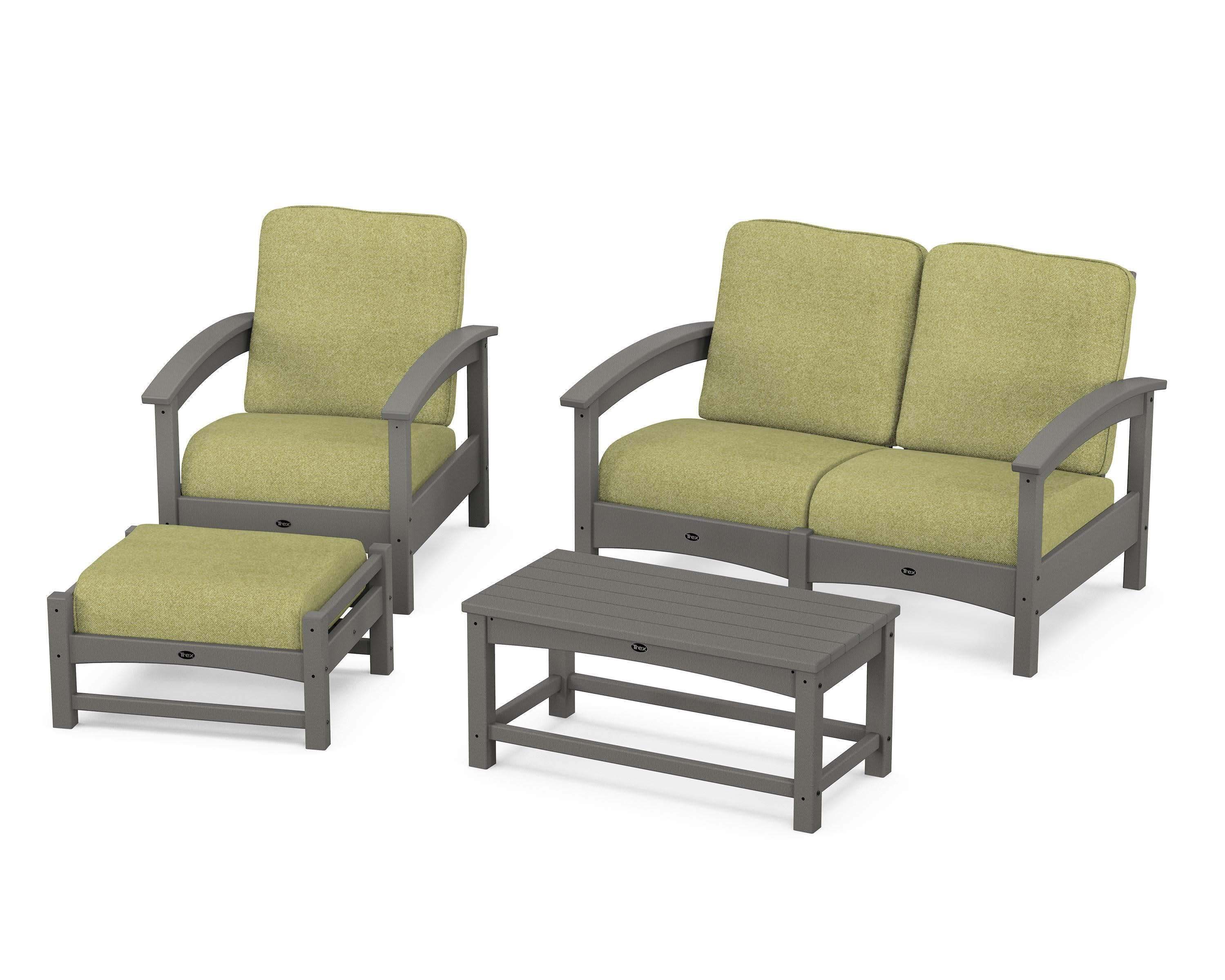 Rockport 4-Piece Deep Seating Conversation Group in Stepping Stone / Chartreuse Boucle