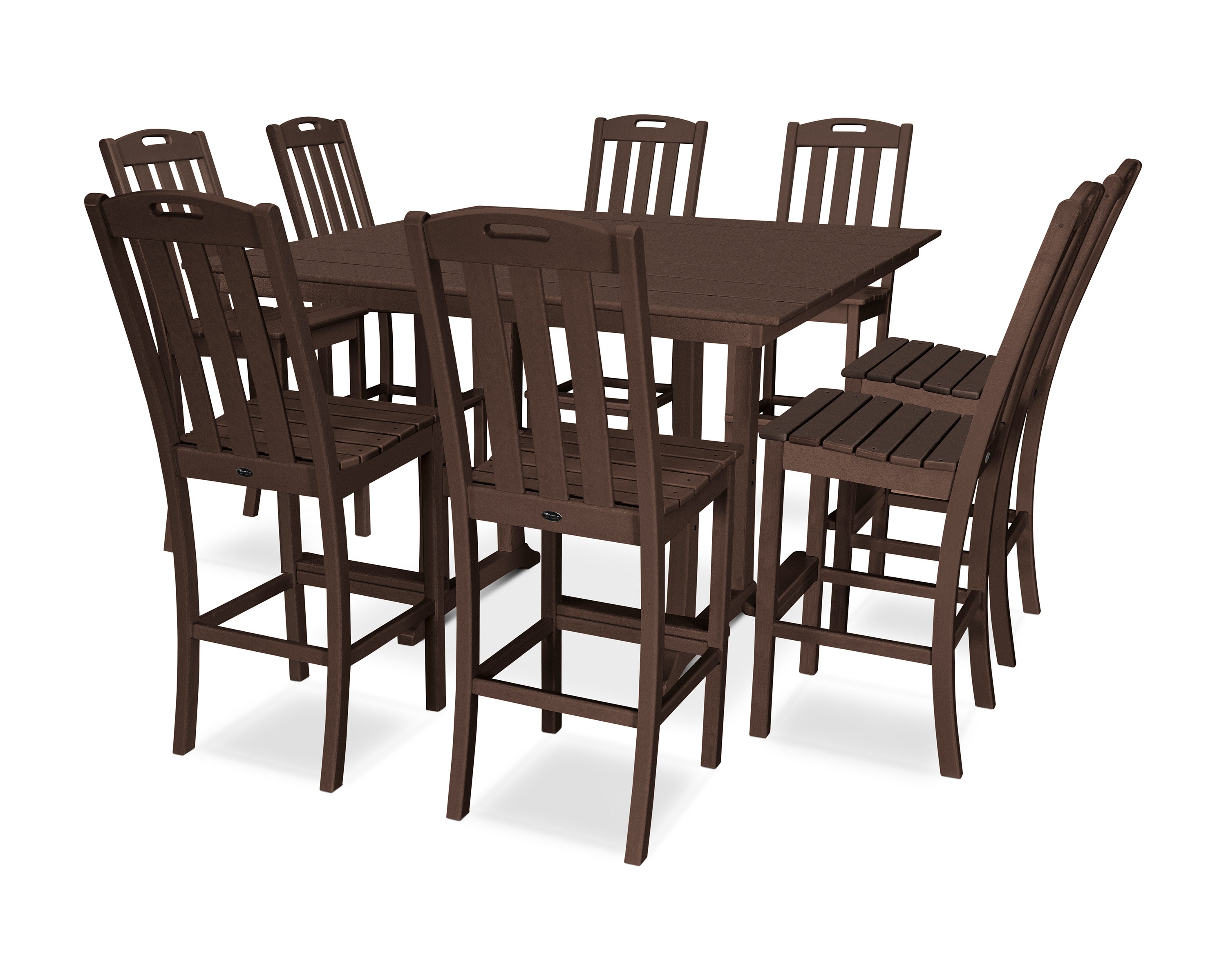 Yacht Club 9-Piece Farmhouse Trestle Side Chair Bar Set in Vintage Lantern