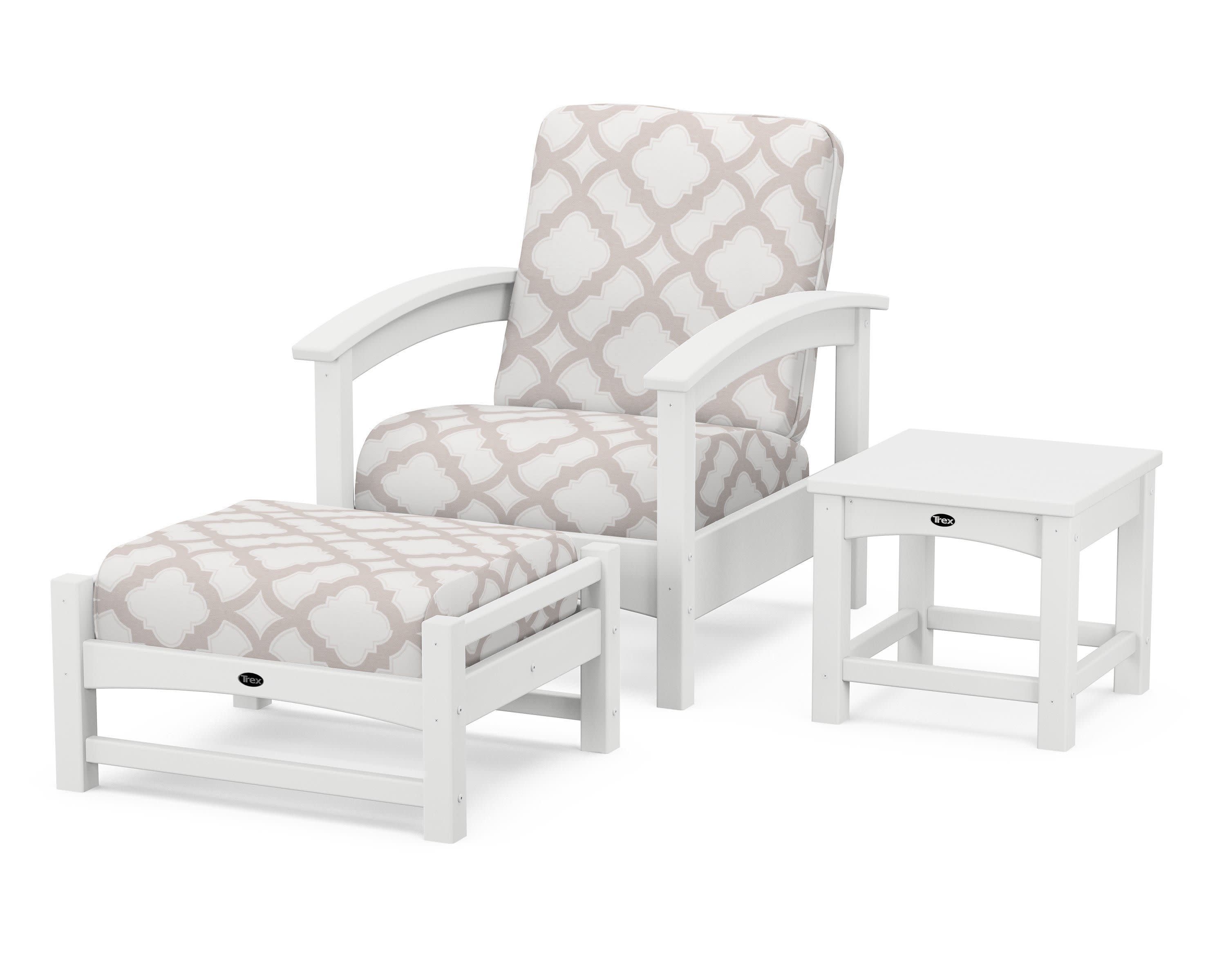 Rockport 3-Piece Deep Seating Set in Classic White / Trellis Dune Burlap