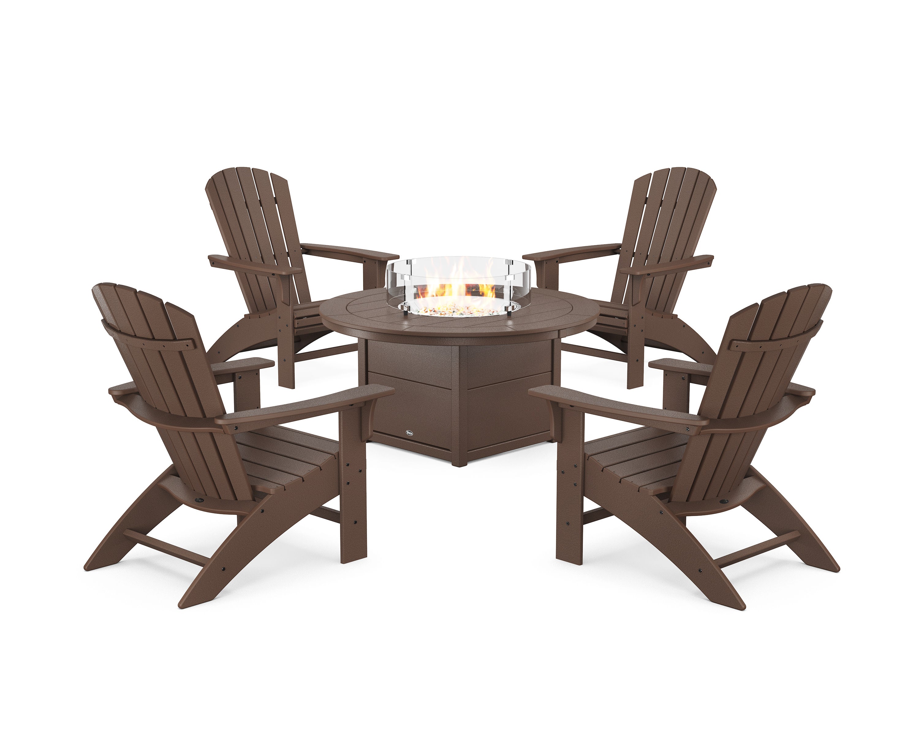 Yacht Club Adirondack 5-Piece Set with Round Fire Pit Table in Vintage Lantern