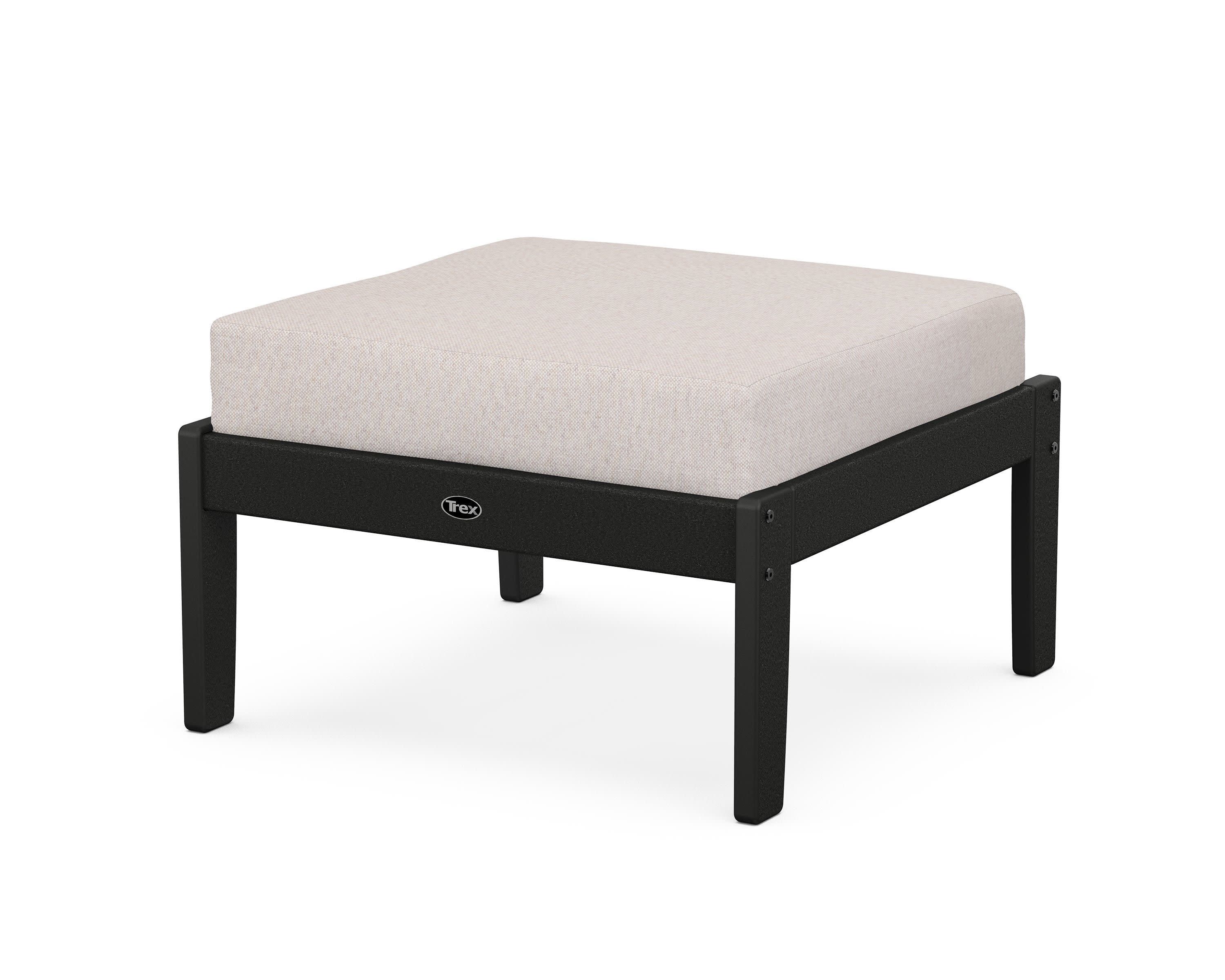 Yacht Club Deep Seating Ottoman in Charcoal Black / Dune Burlap