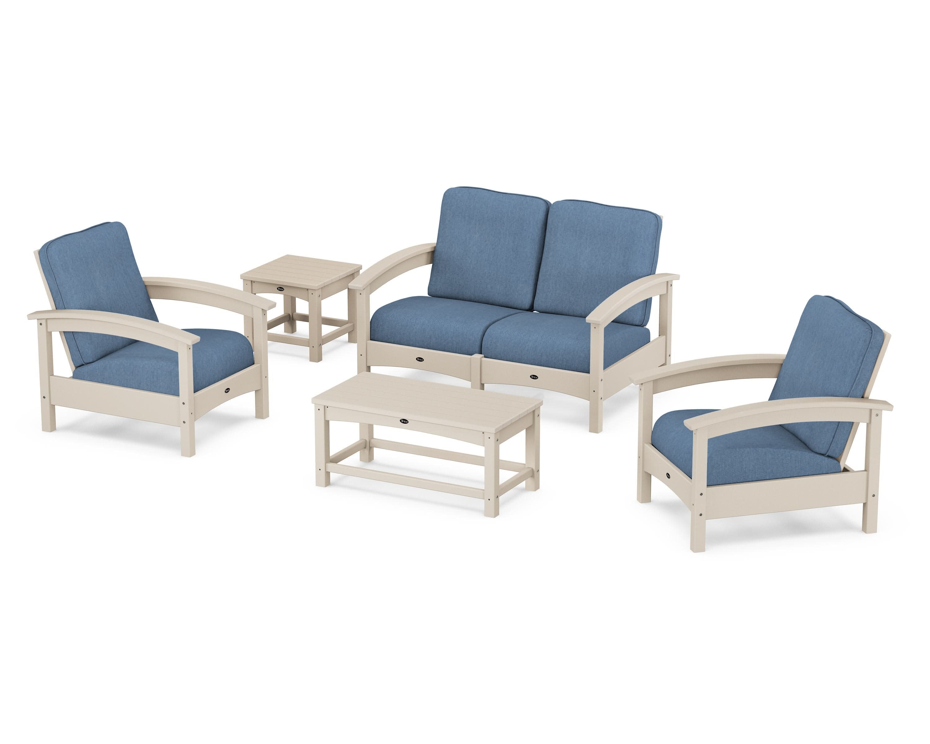 Rockport Club 6-Piece Deep Seating Conversation Set in Sand Castle / Sky Blue