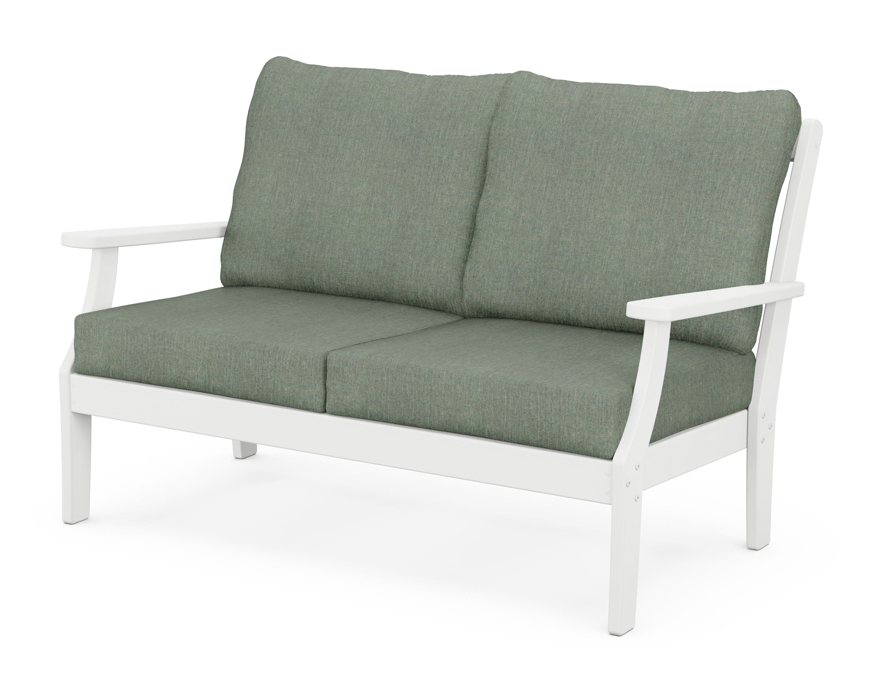 Yacht Club Deep Seating Loveseat in Classic White / Cast Sage