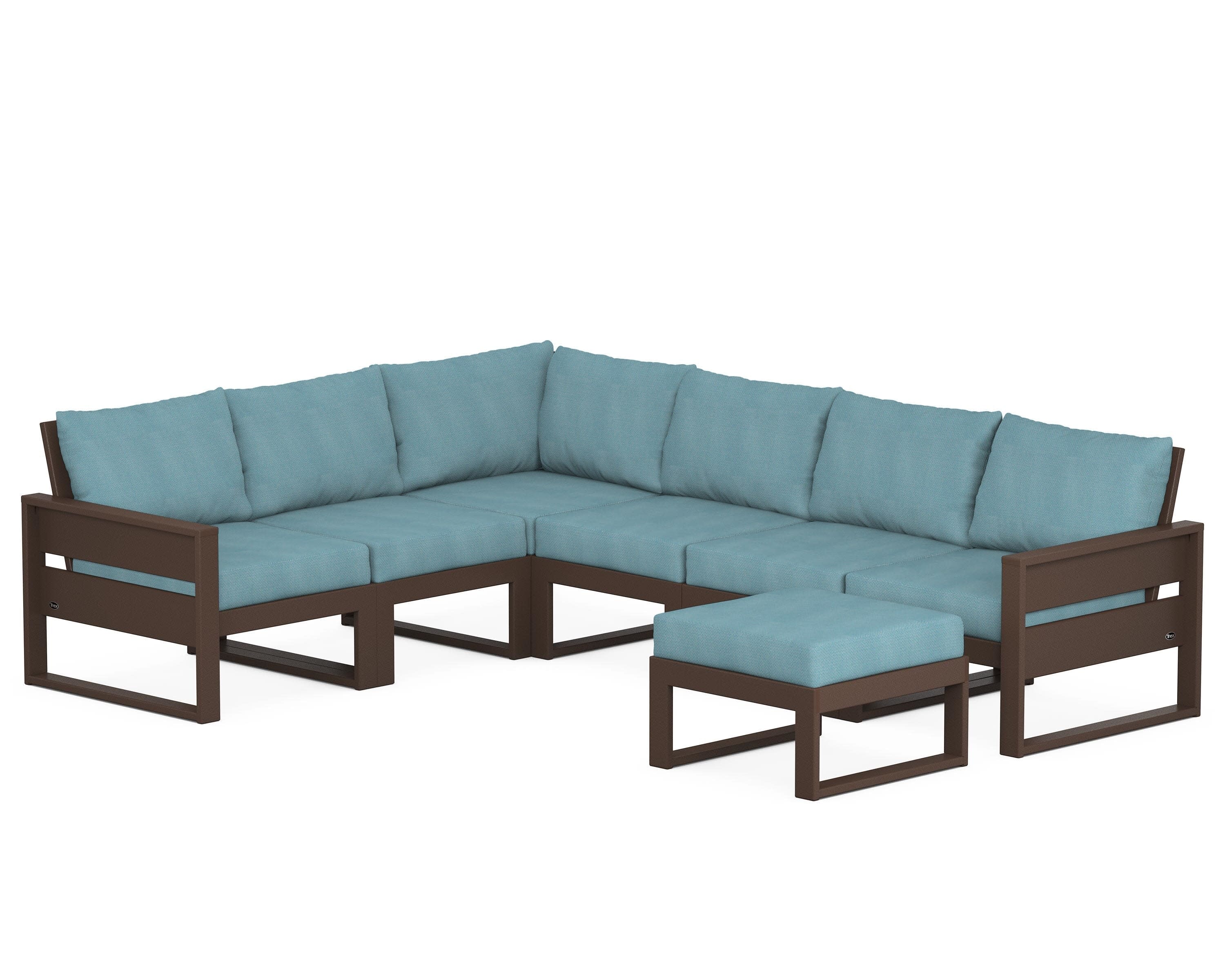 Eastport 6-Piece Sectional with Ottoman in Vintage Lantern / Lattice Sky Blue