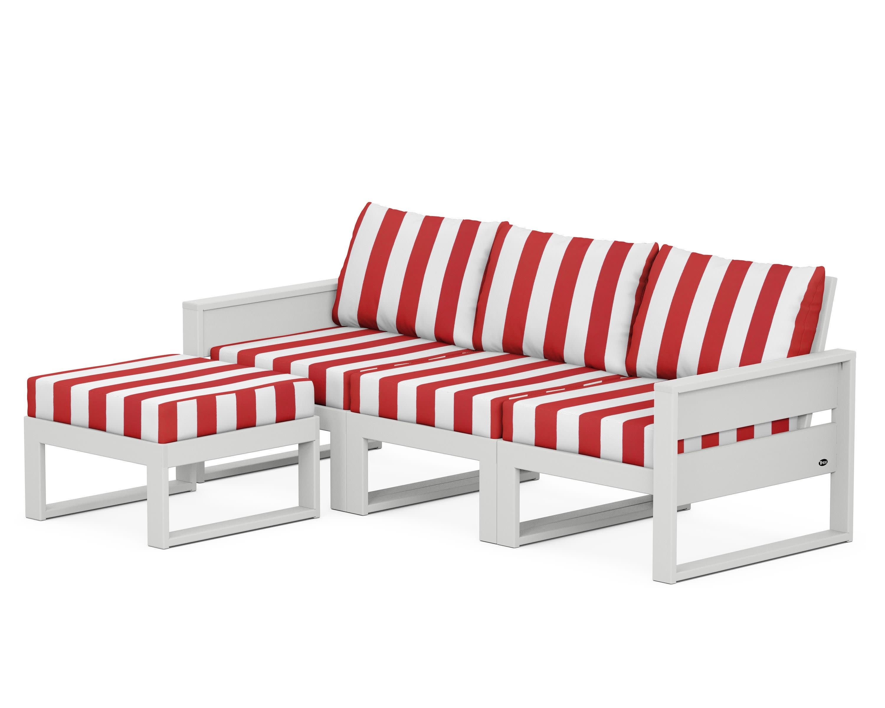 Eastport 4- Piece Sectional with Ottoman in Classic White / Cabana Stripe Crimson