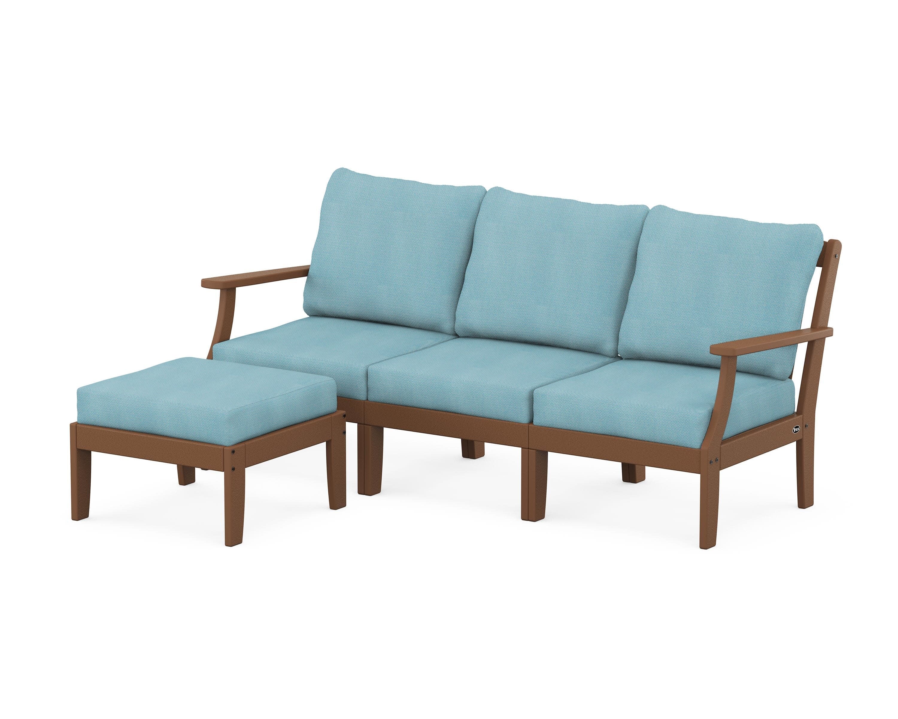 Yacht Club Modular 4-Piece Deep Seating Set with Ottoman in Tree House / Lattice Sky Blue