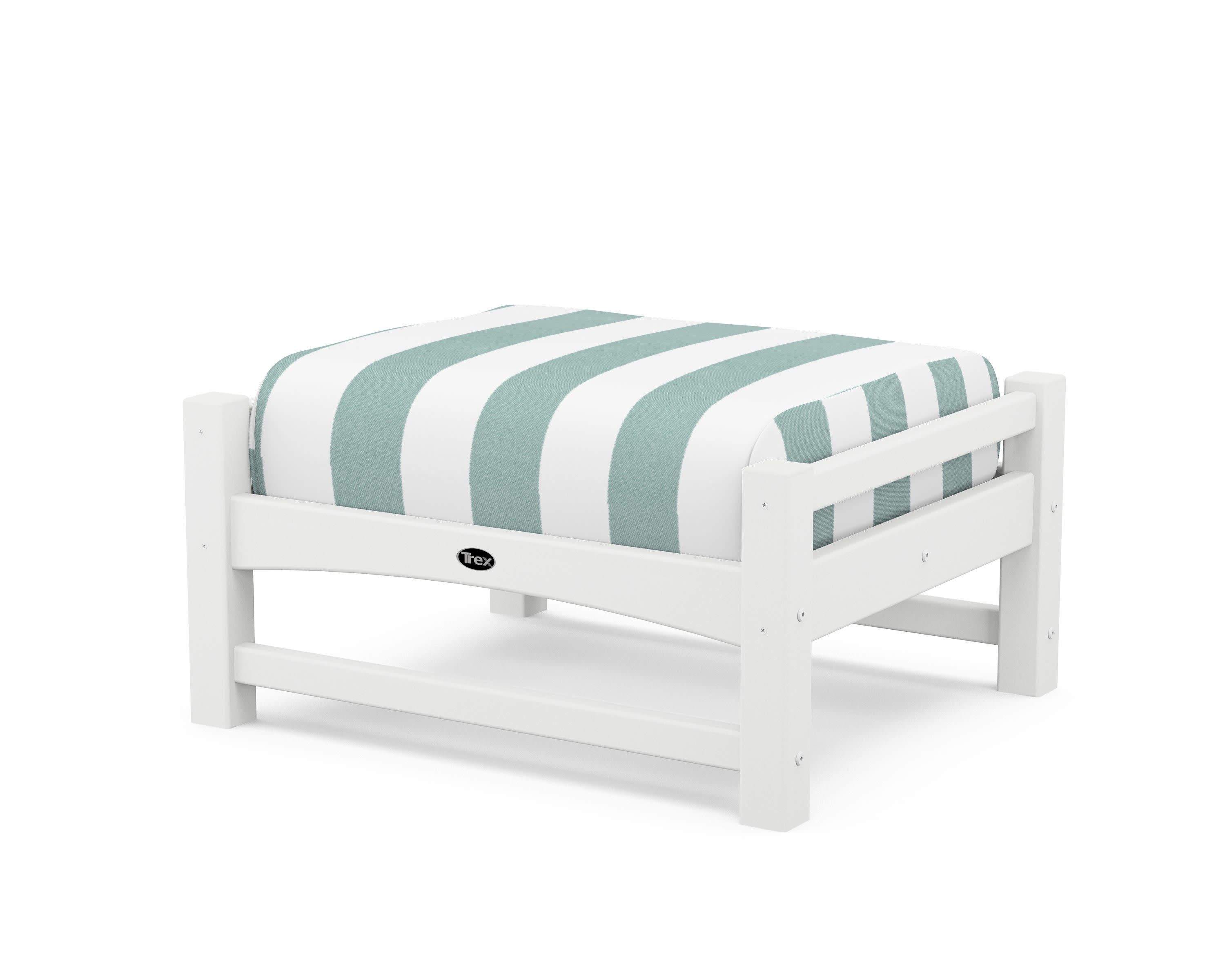 Rockport Club Ottoman in Classic White / Cabana Stripe Glacier Spa