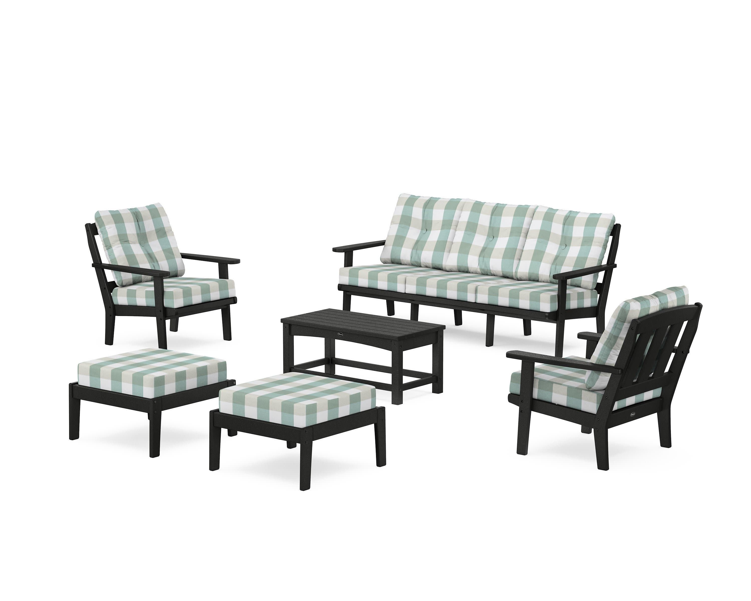 Cape Cod 6-Piece Lounge Sofa Set in Charcoal Black / Buffalo Plaid Glacier Spa