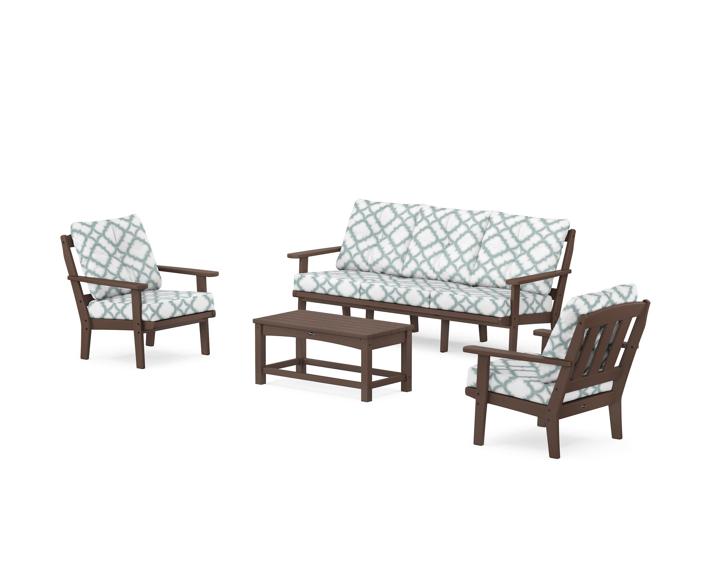 Cape Cod 4-Piece Deep Seating Set with Sofa in Vintage Lantern / Trellis Glacier Spa