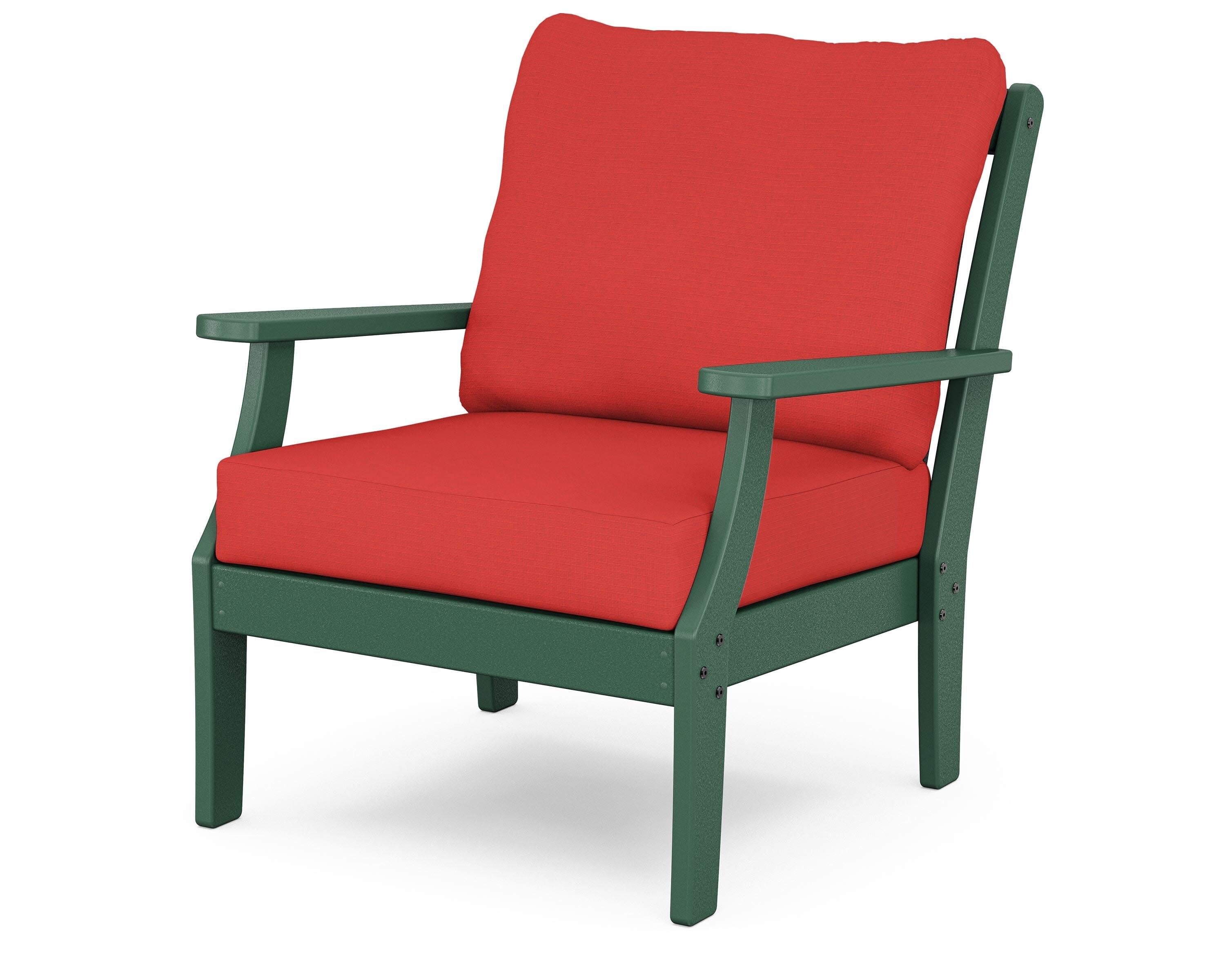 Yacht Club Deep Seating Chair in Rainforest Canopy / Crimson Linen