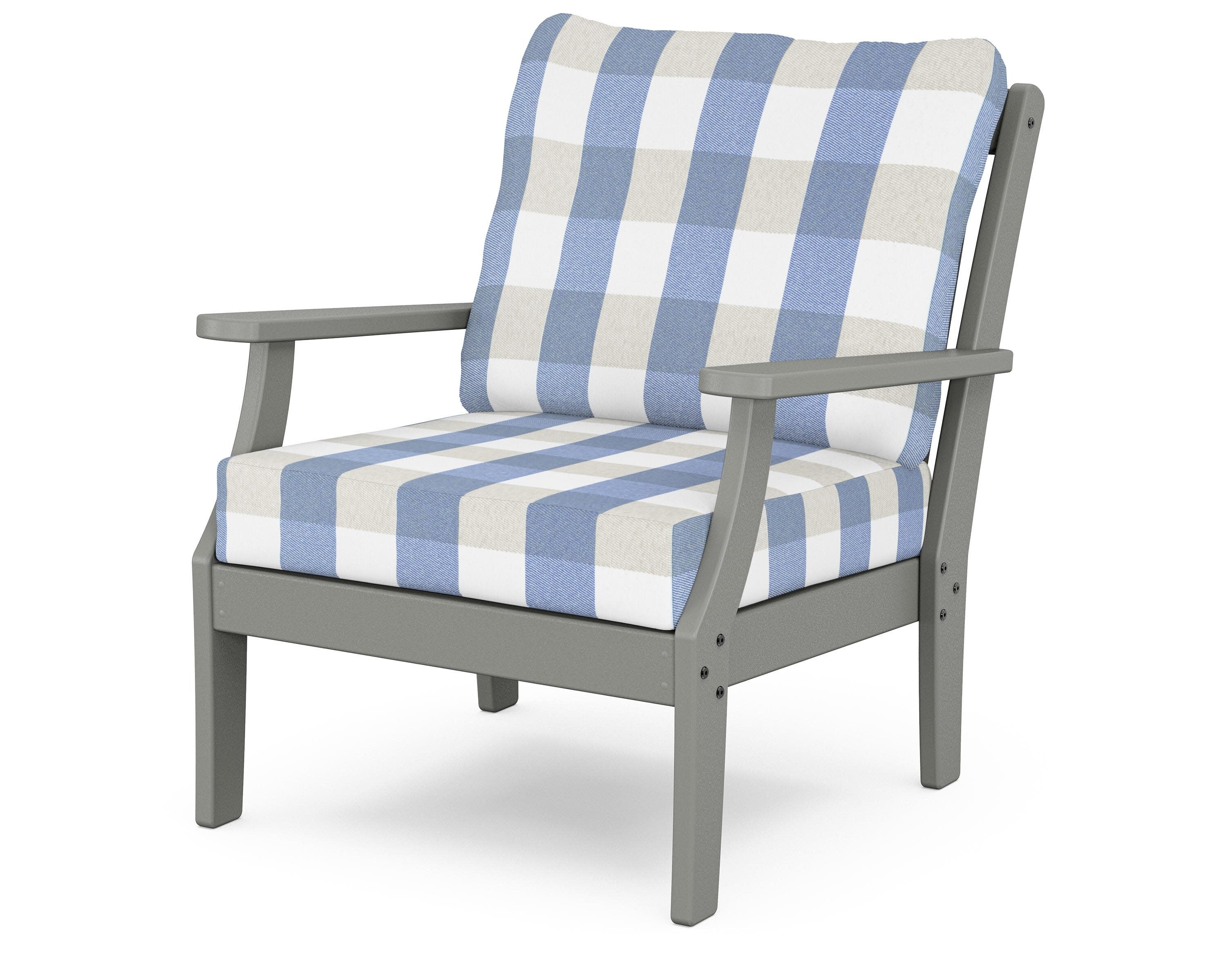 Yacht Club Deep Seating Chair in Stepping Stone / Buffalo Plaid Sky Blue