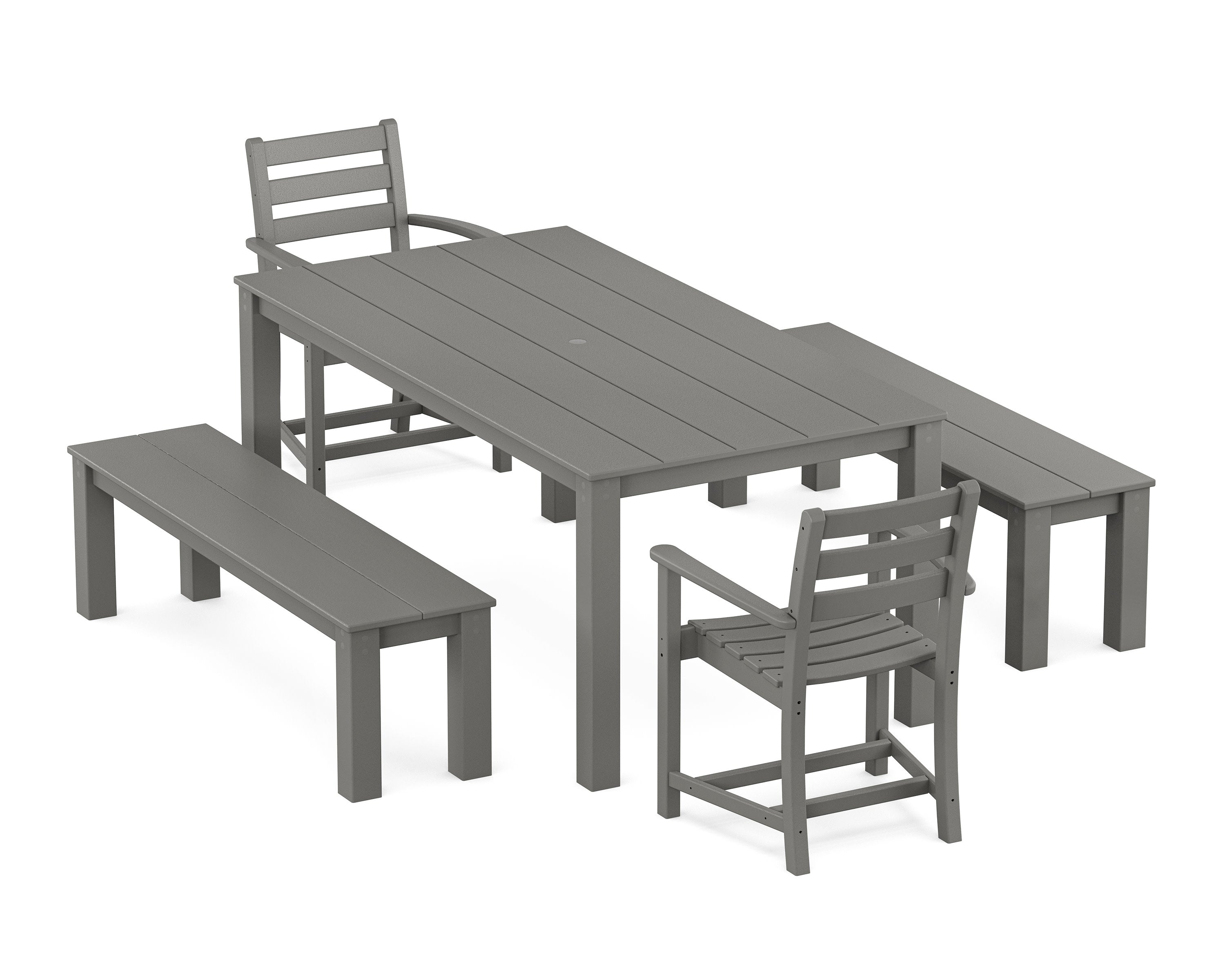 Monterey Bay 5-Piece Parsons Dining Set with Benches in Stepping Stone