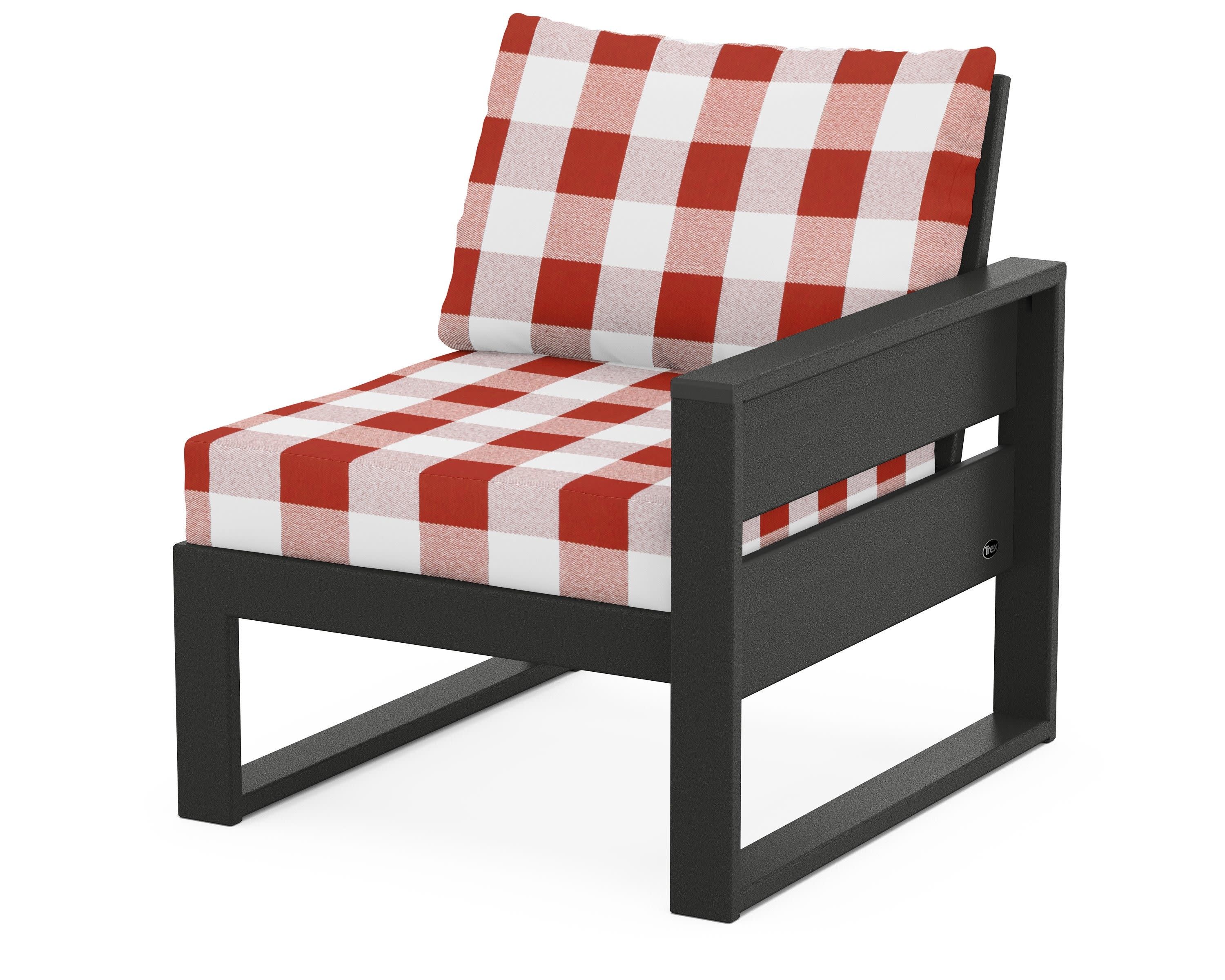 Eastport Modular Right Arm Chair in Charcoal Black / Buffalo Plaid Crimson