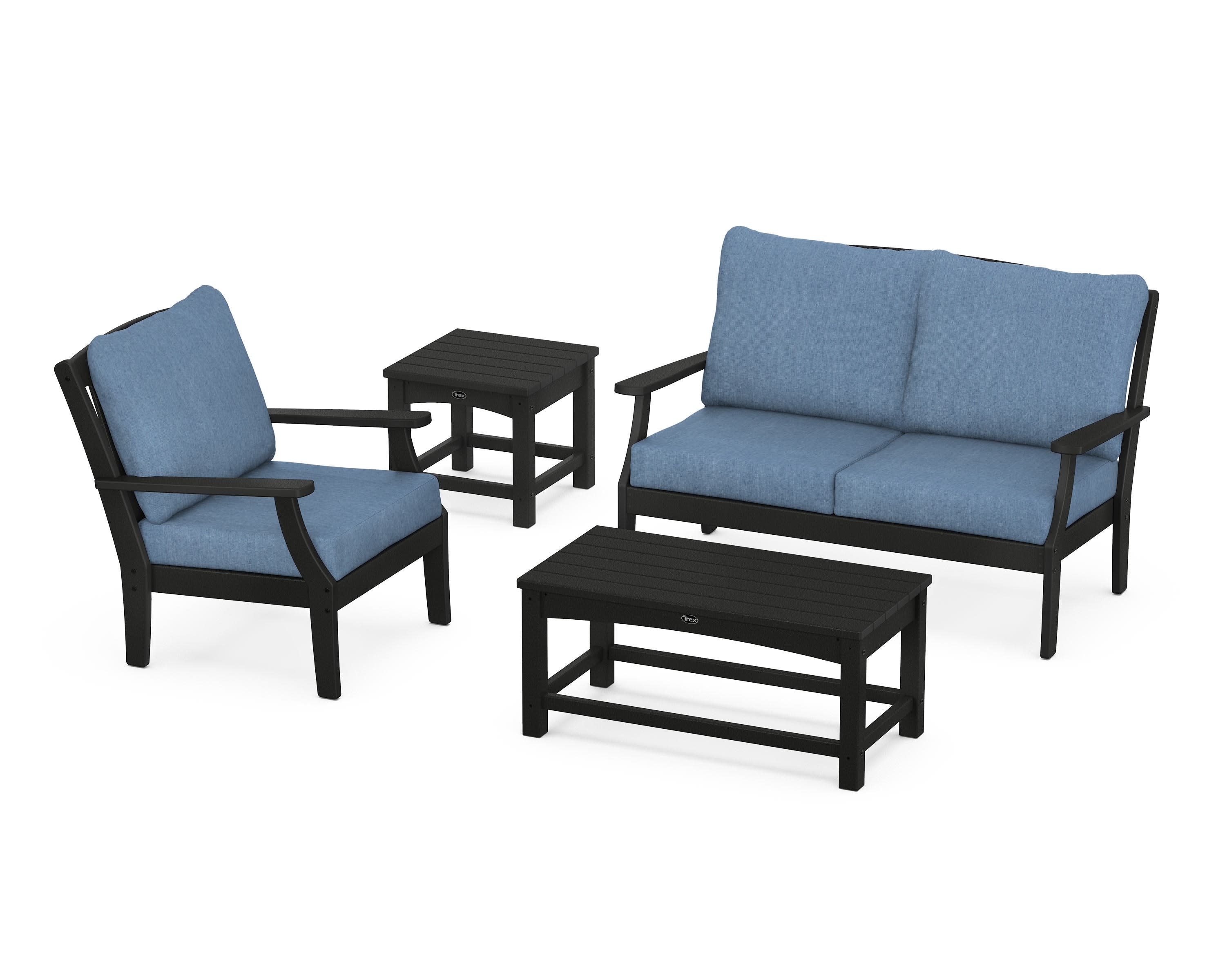 Yacht Club 4-Piece Deep Seating Set in Charcoal Black / Sky Blue