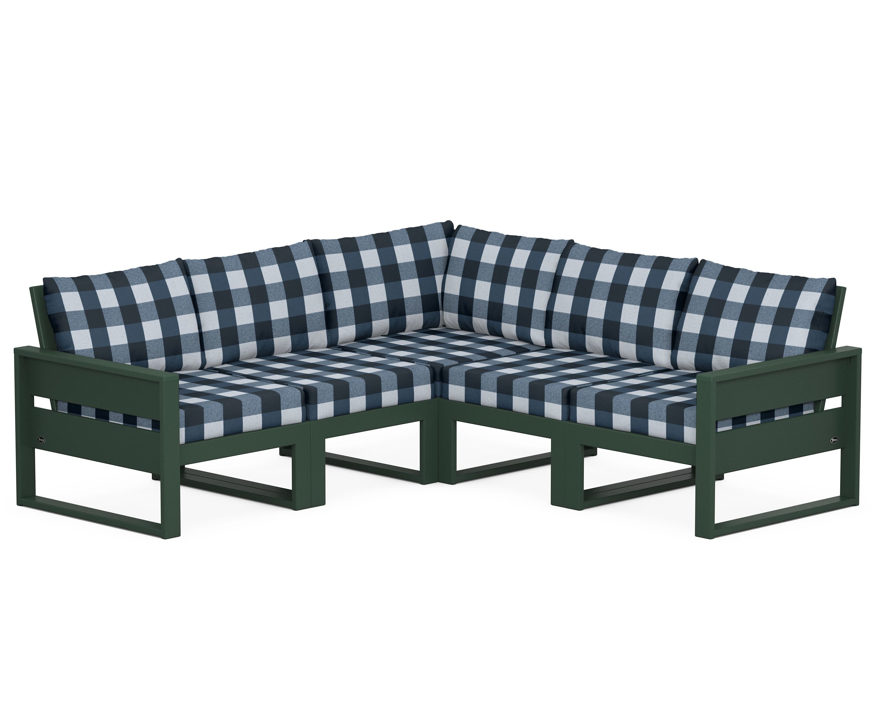 Eastport 5-Piece Sectional in Rainforest Canopy / Buffalo Plaid Marine Indigo