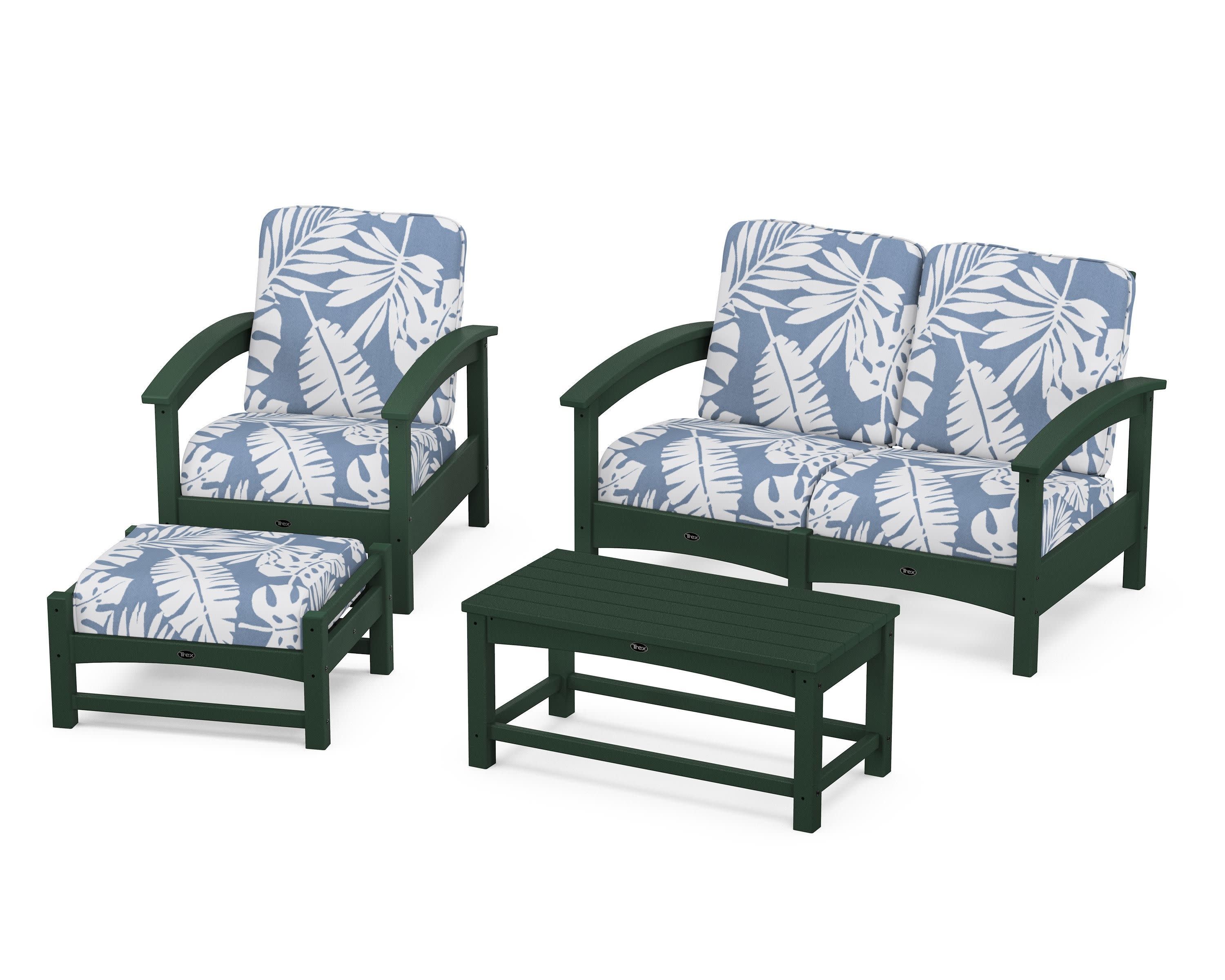 Rockport 4-Piece Deep Seating Conversation Group in Rainforest Canopy / Leaf Sky Blue
