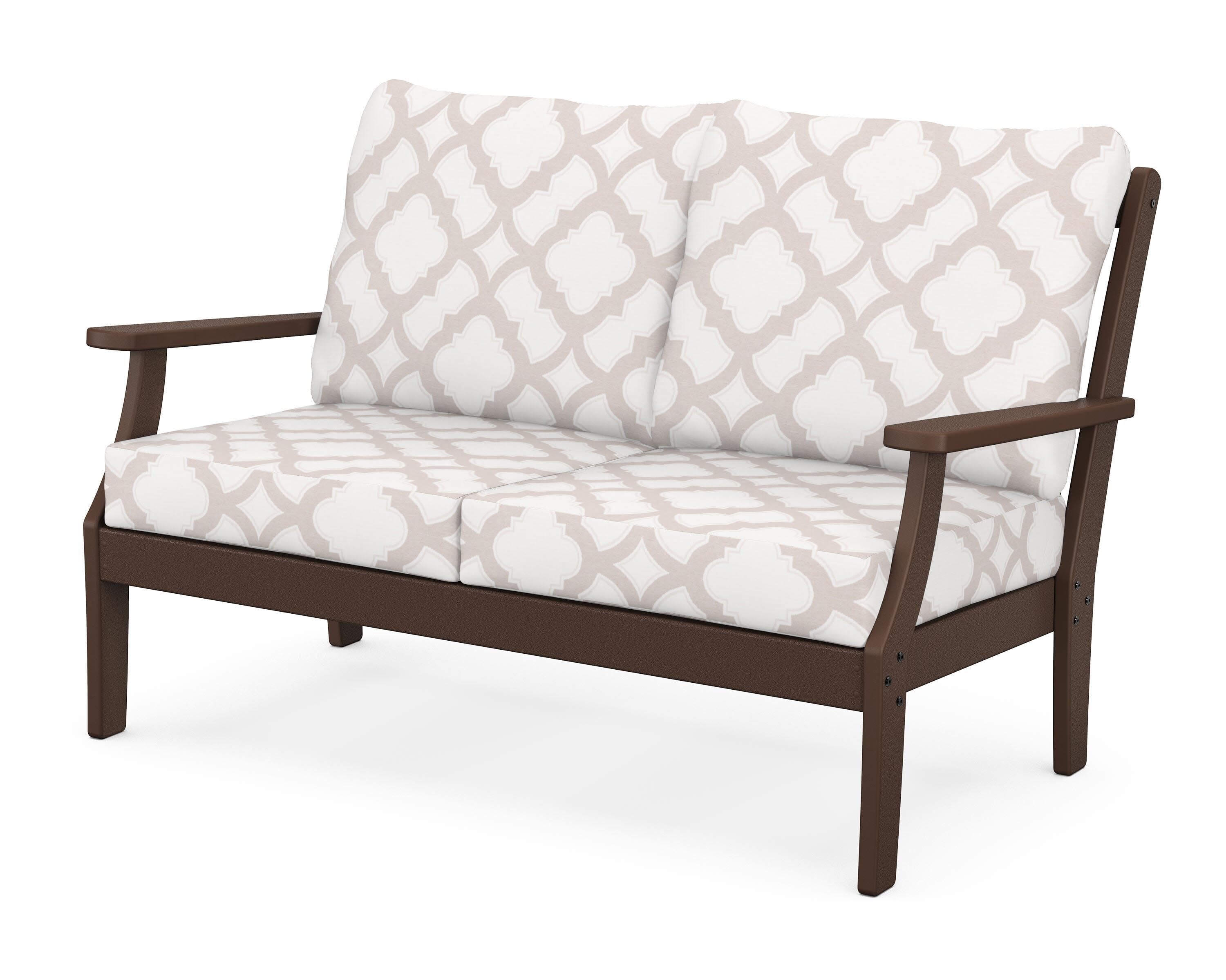 Yacht Club Deep Seating Loveseat in Vintage Lantern / Trellis Dune Burlap