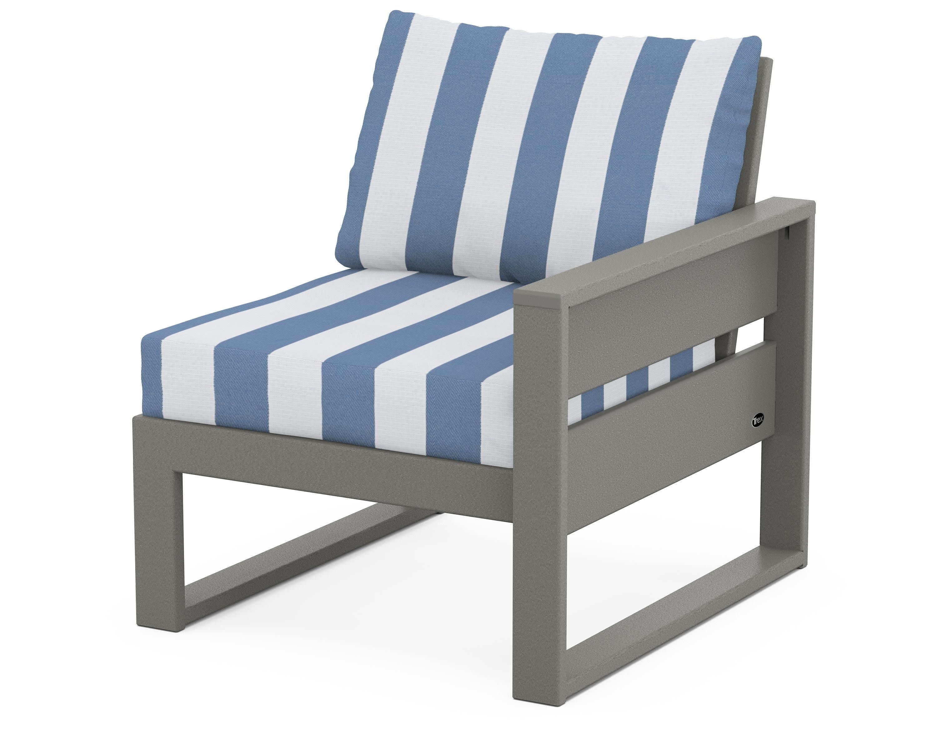 Eastport Modular Right Arm Chair in Stepping Stone / Cabana Stripe Sky Blue