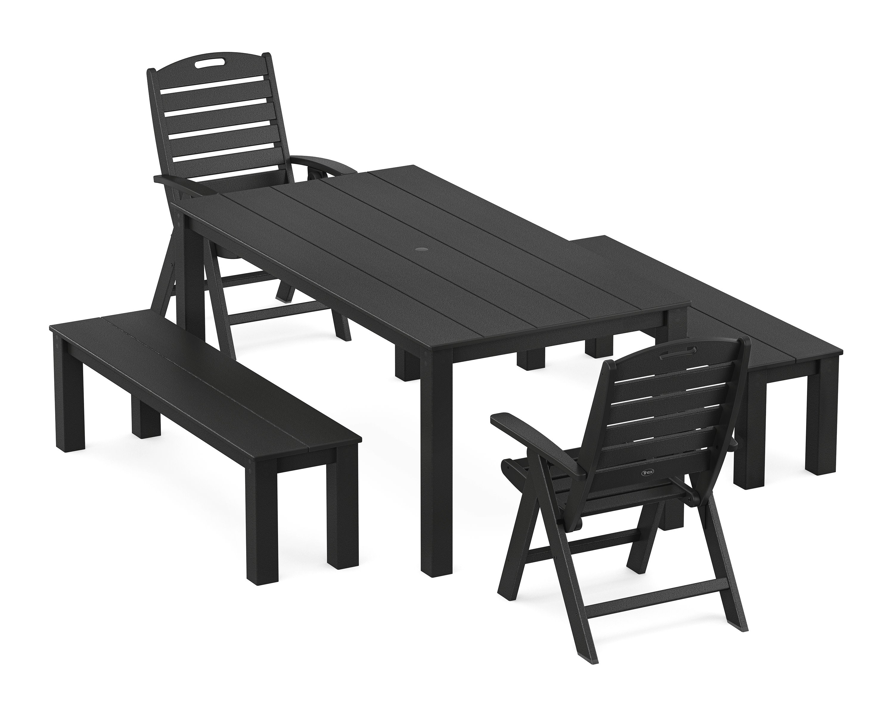 Yacht Club Highback Chair 5-Piece Parsons Dining Set with Benches in Charcoal Black