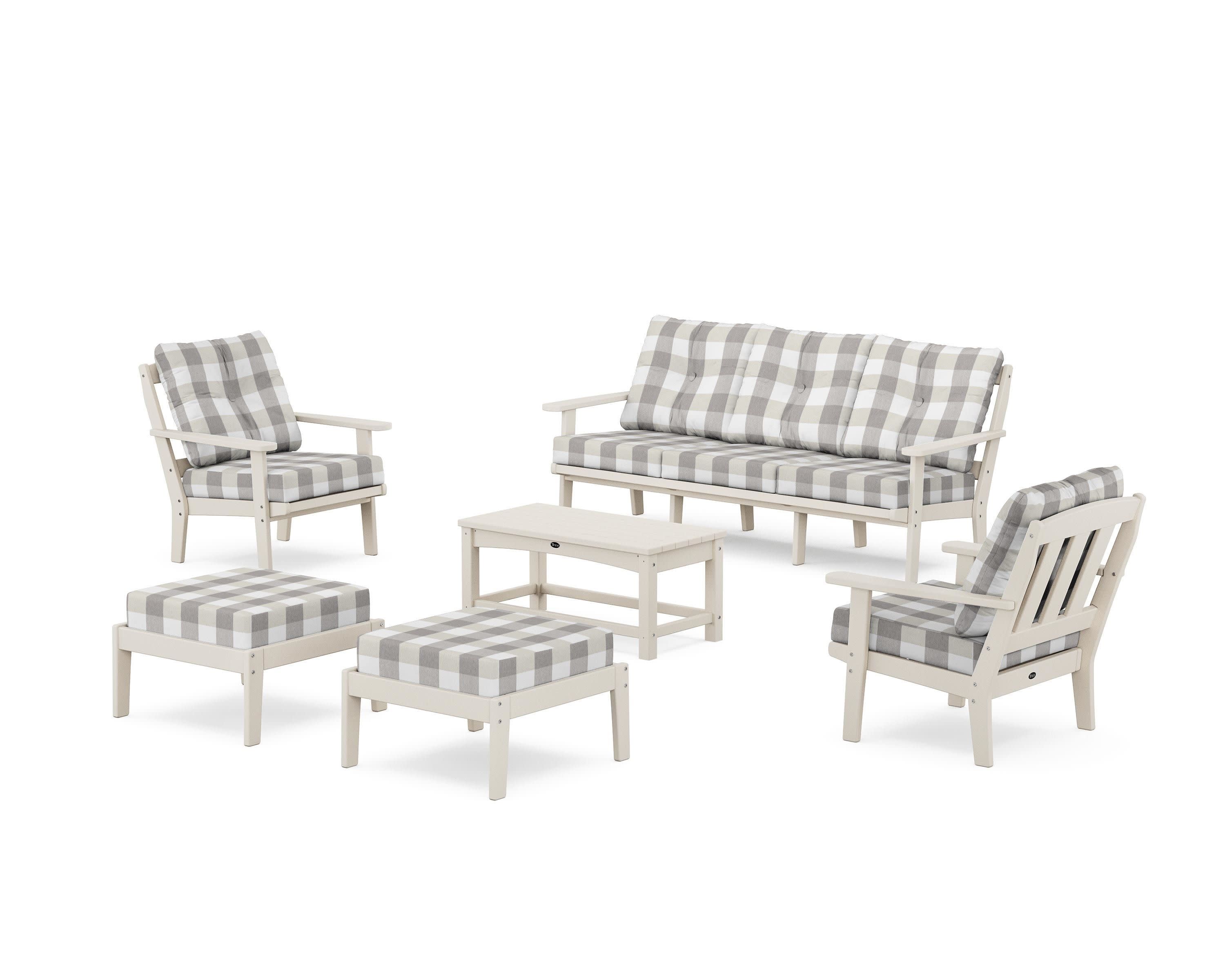 Cape Cod 6-Piece Lounge Sofa Set in Sand Castle / Buffalo Plaid Grey Mist