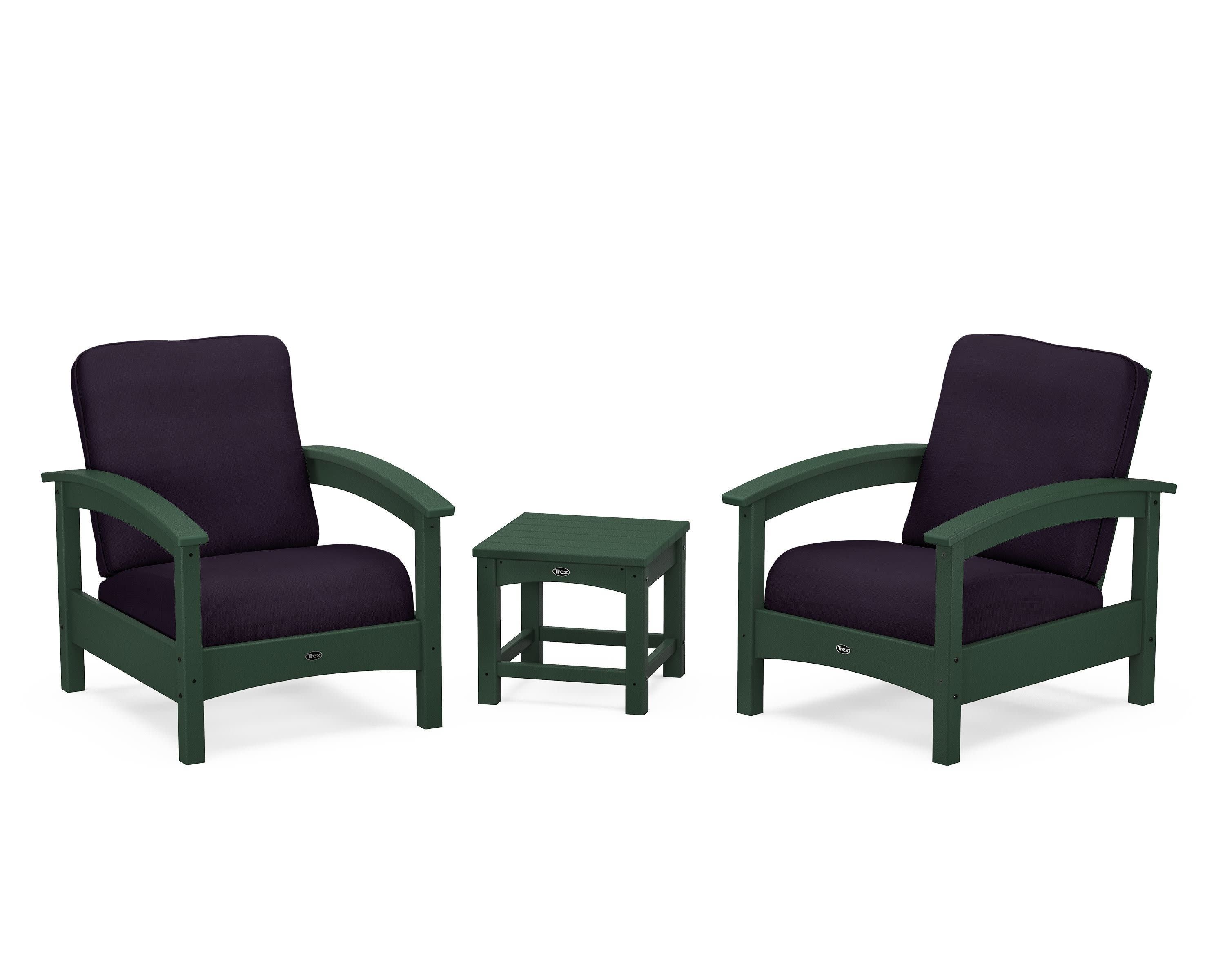 Rockport Club 3-Piece Deep Seating Conversation Set in Rainforest Canopy / Navy Linen