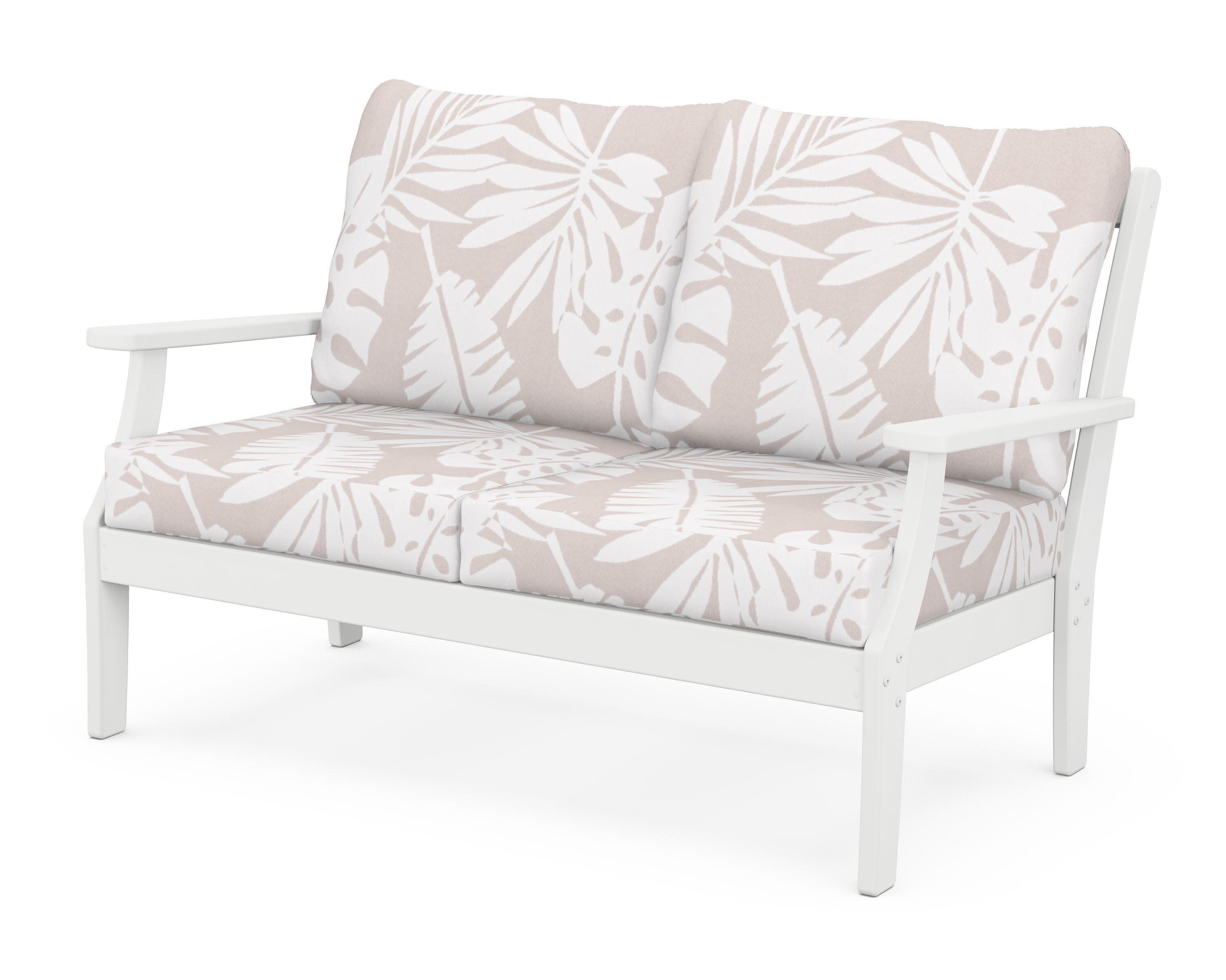 Yacht Club Deep Seating Loveseat in Classic White / Leaf Dune Burlap
