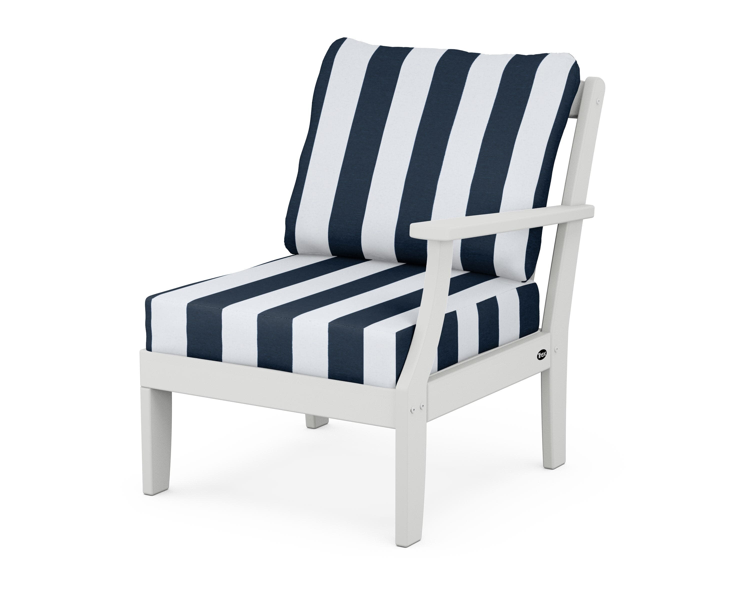 Yacht Club Modular Right Arm Chair in Classic White / Cabana Stripe Marine Indigo