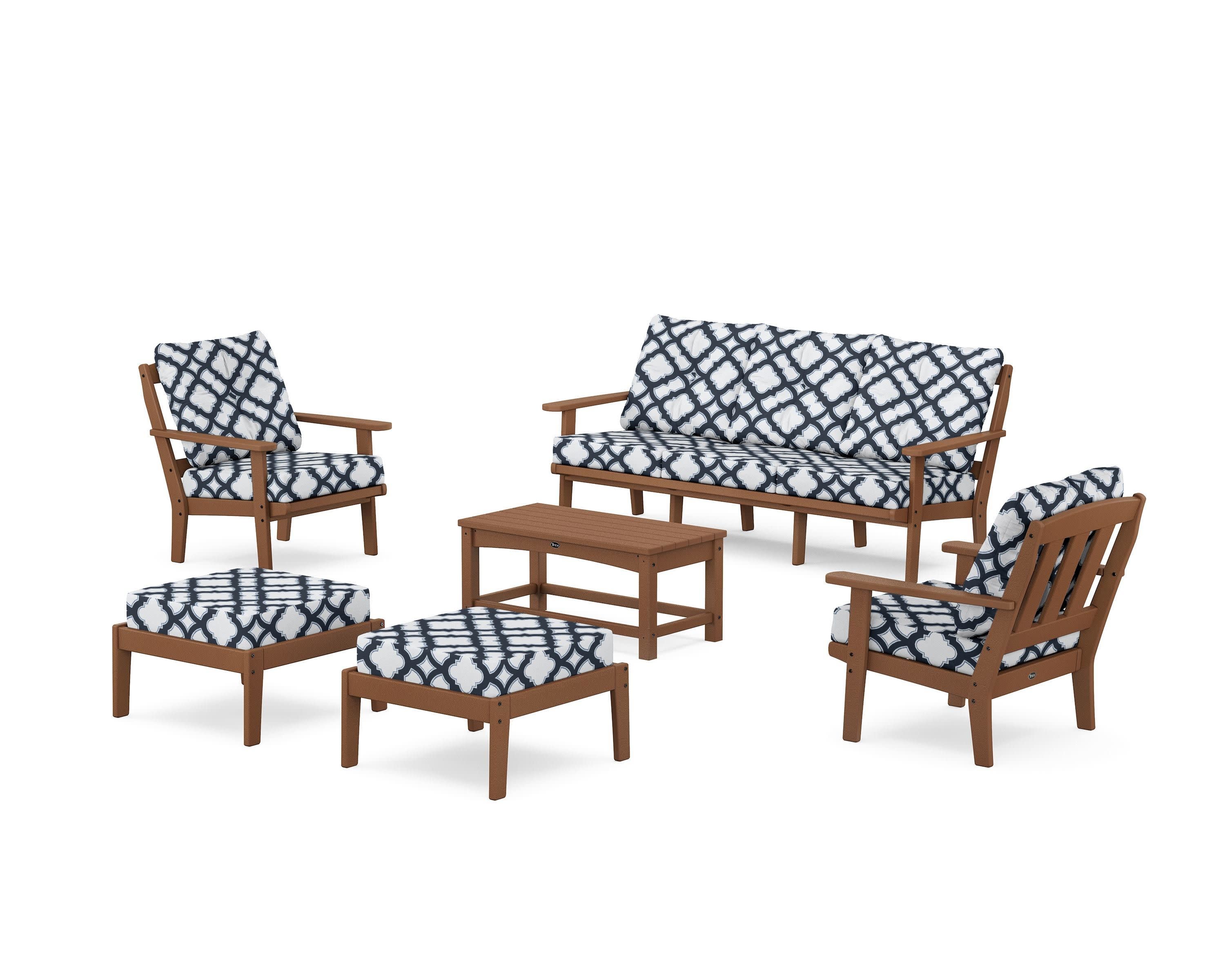 Cape Cod 6-Piece Lounge Sofa Set in Tree House / Trellis Marine Indigo