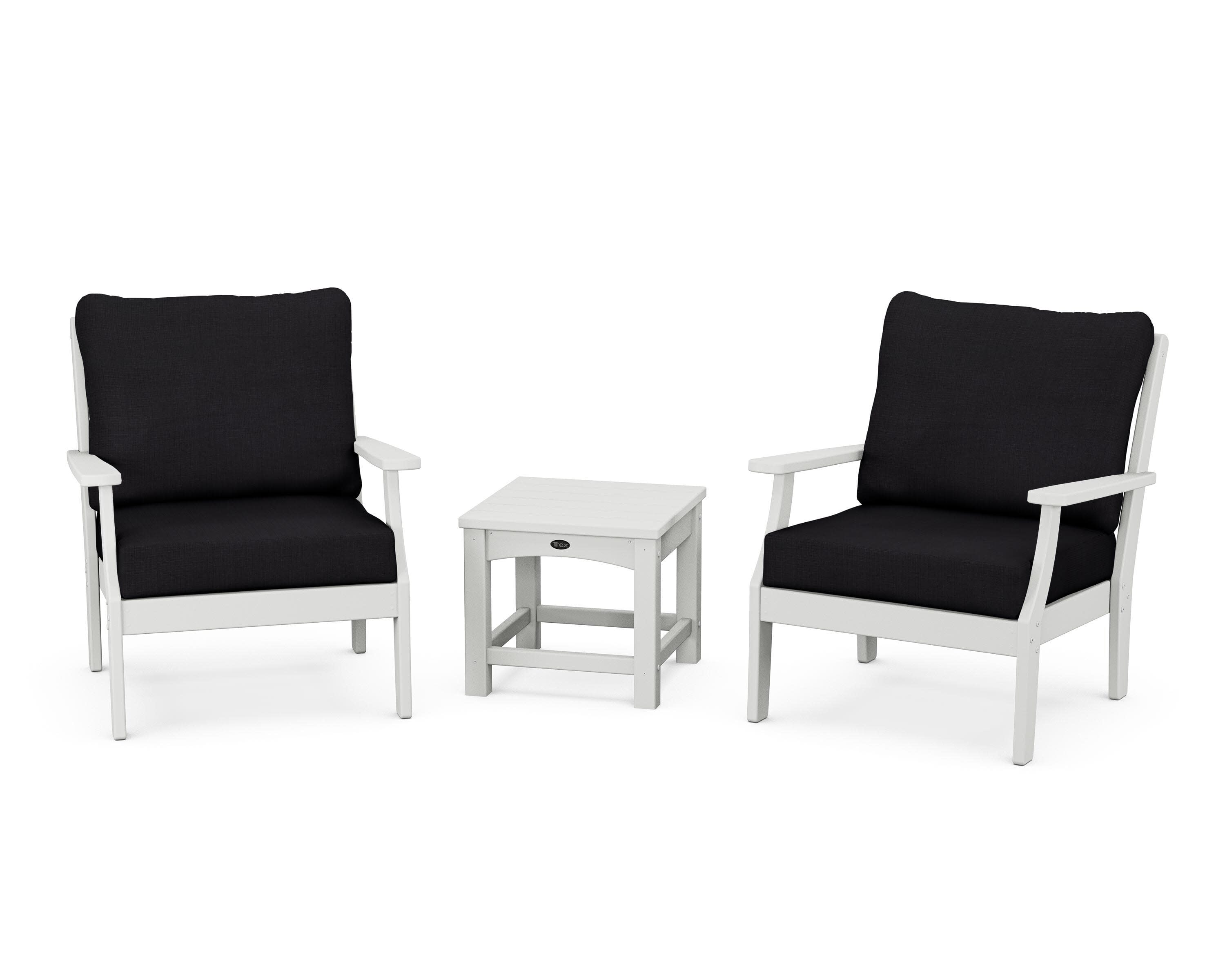 Yacht Club 3-Piece Deep Seating Set in Classic White / Midnight Linen