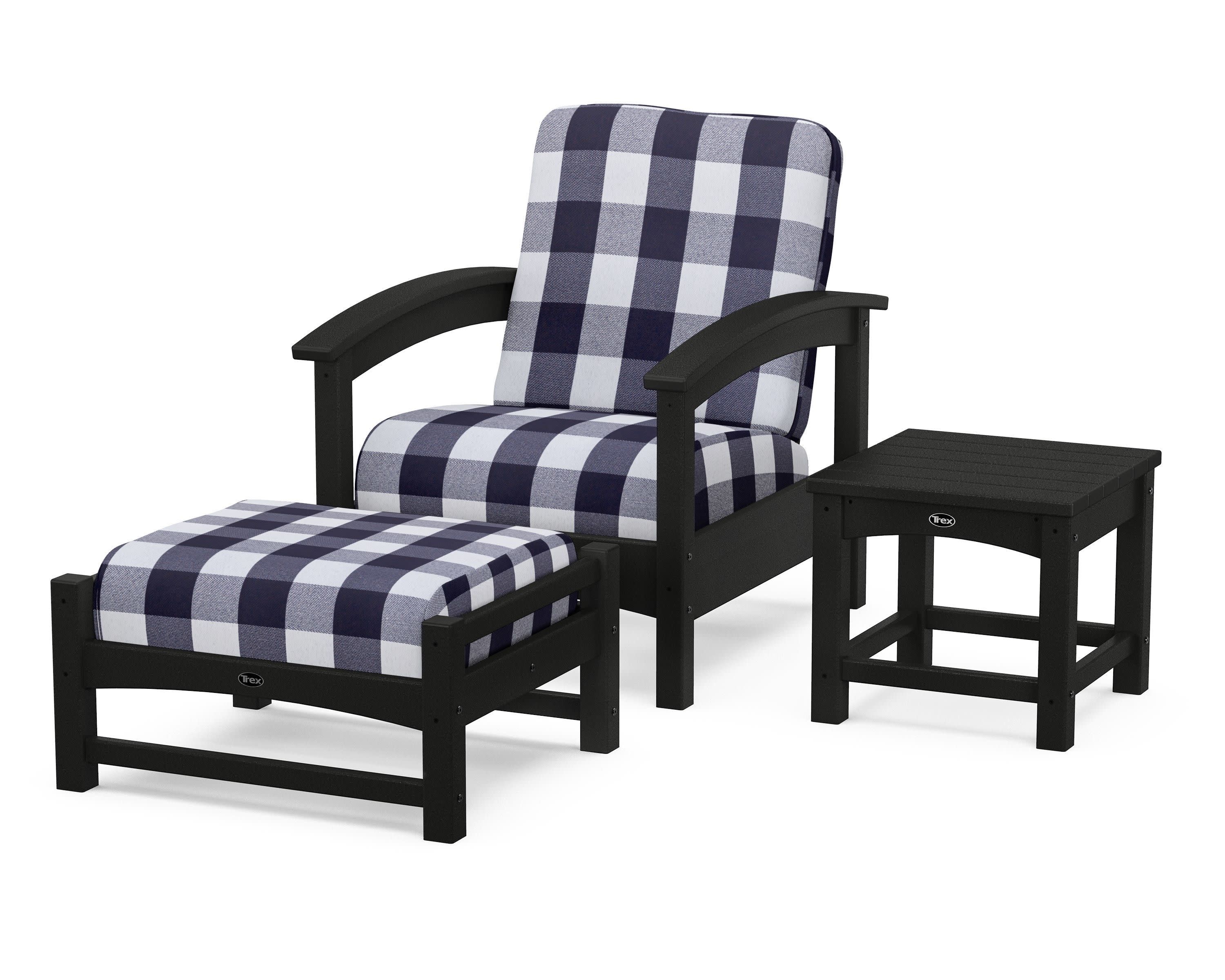 Rockport 3-Piece Deep Seating Set in Charcoal Black / Buffalo Plaid Navy