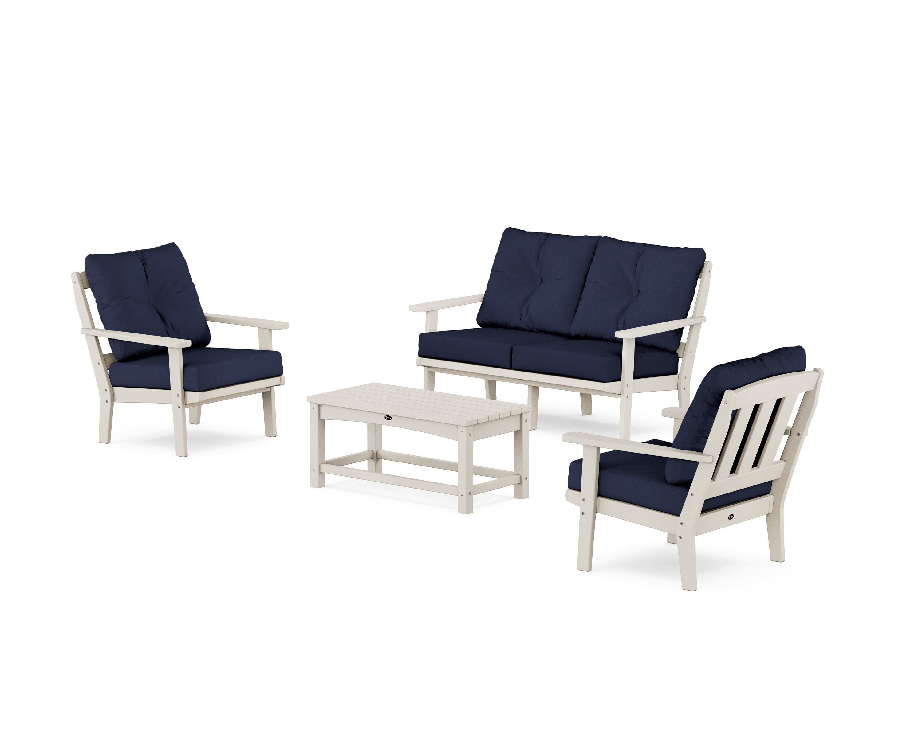 Cape Cod 4-Piece Deep Seating Set with Loveseat in Sand Castle / Spectrum Indigo