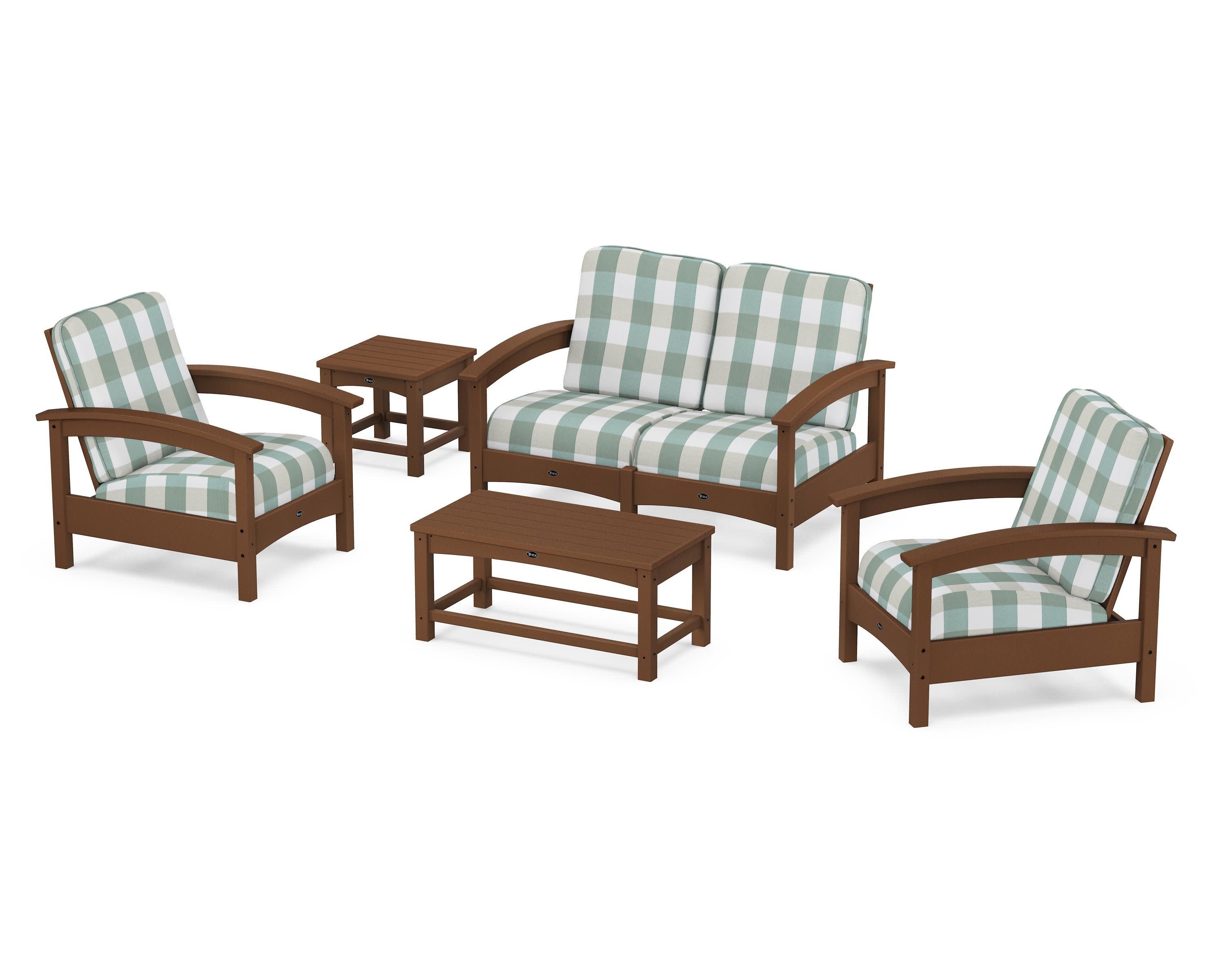 Rockport Club 6-Piece Deep Seating Conversation Set in Tree House / Buffalo Plaid Glacier Spa