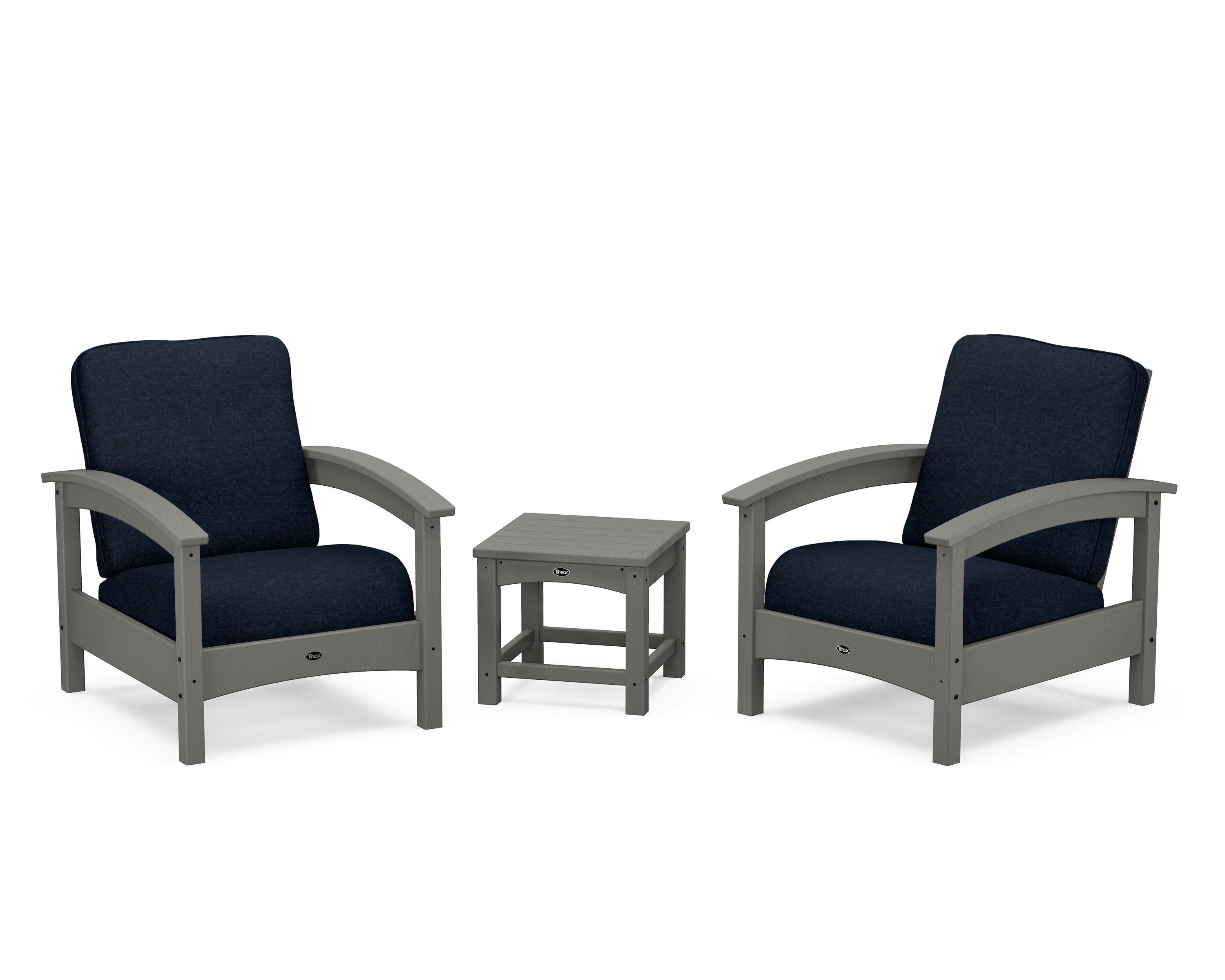 Rockport Club 3-Piece Deep Seating Conversation Set in Stepping Stone / Marine Indigo