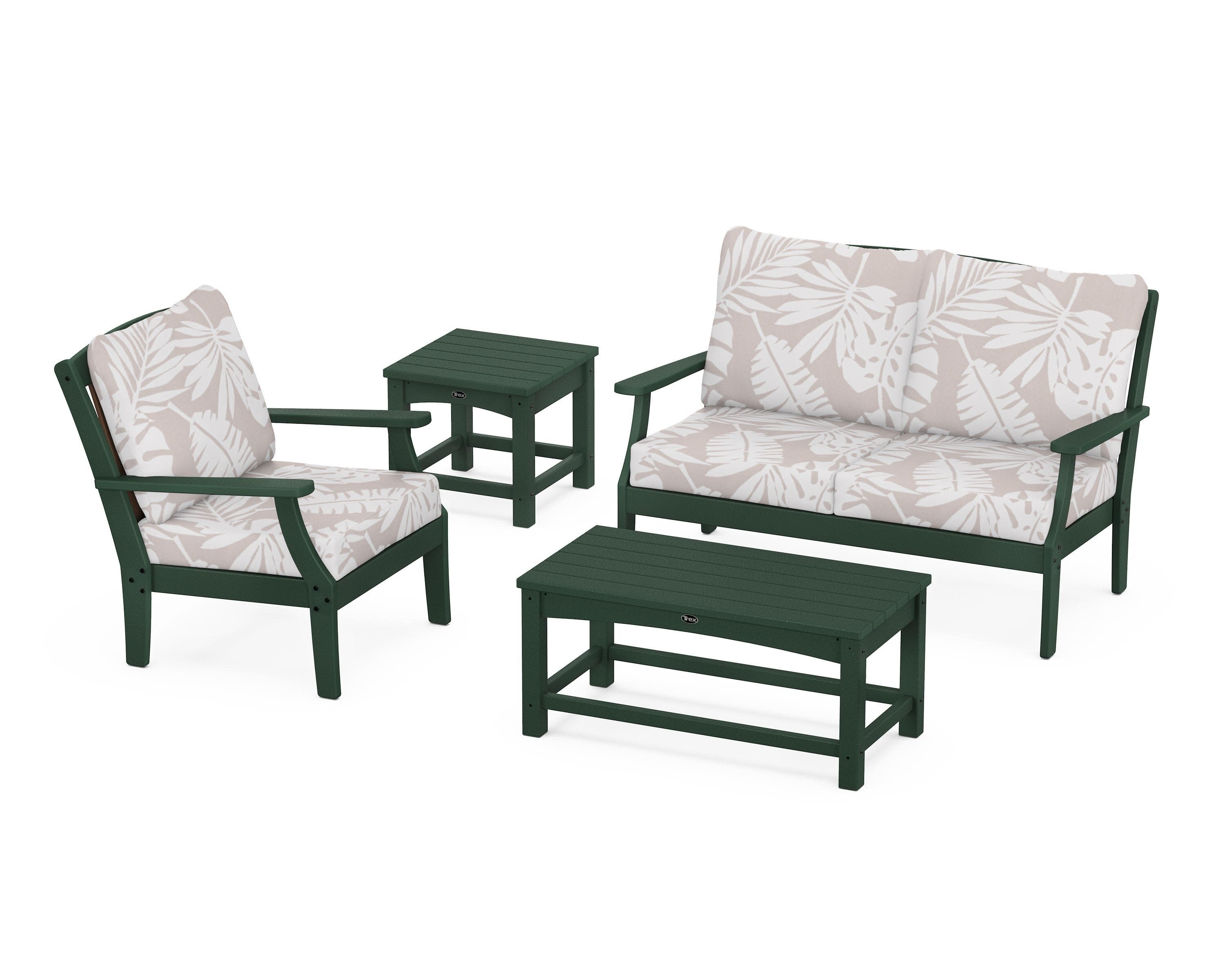 Yacht Club 4-Piece Deep Seating Set in Rainforest Canopy / Leaf Dune Burlap