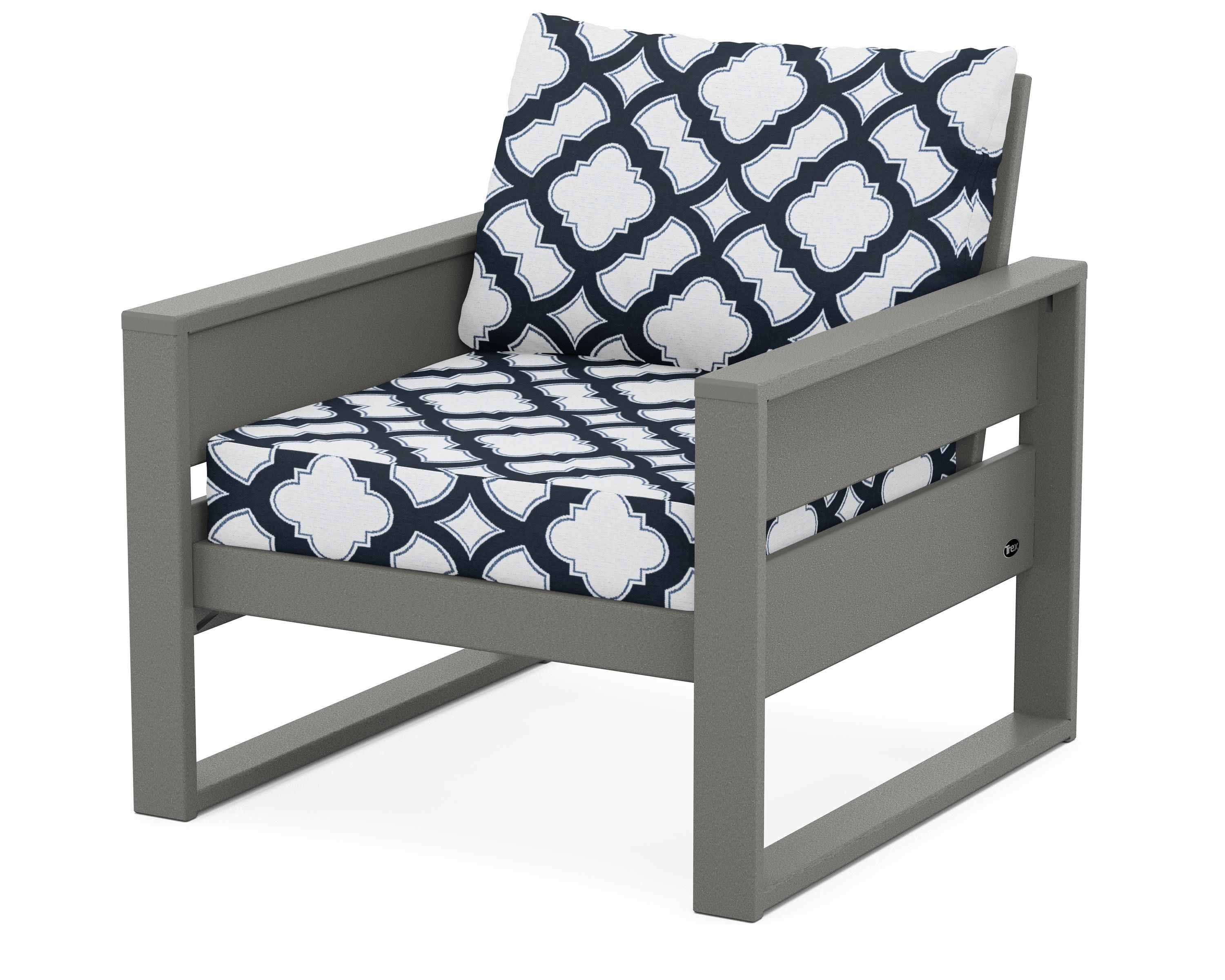 Eastport Club Chair in Stepping Stone / Trellis Marine Indigo