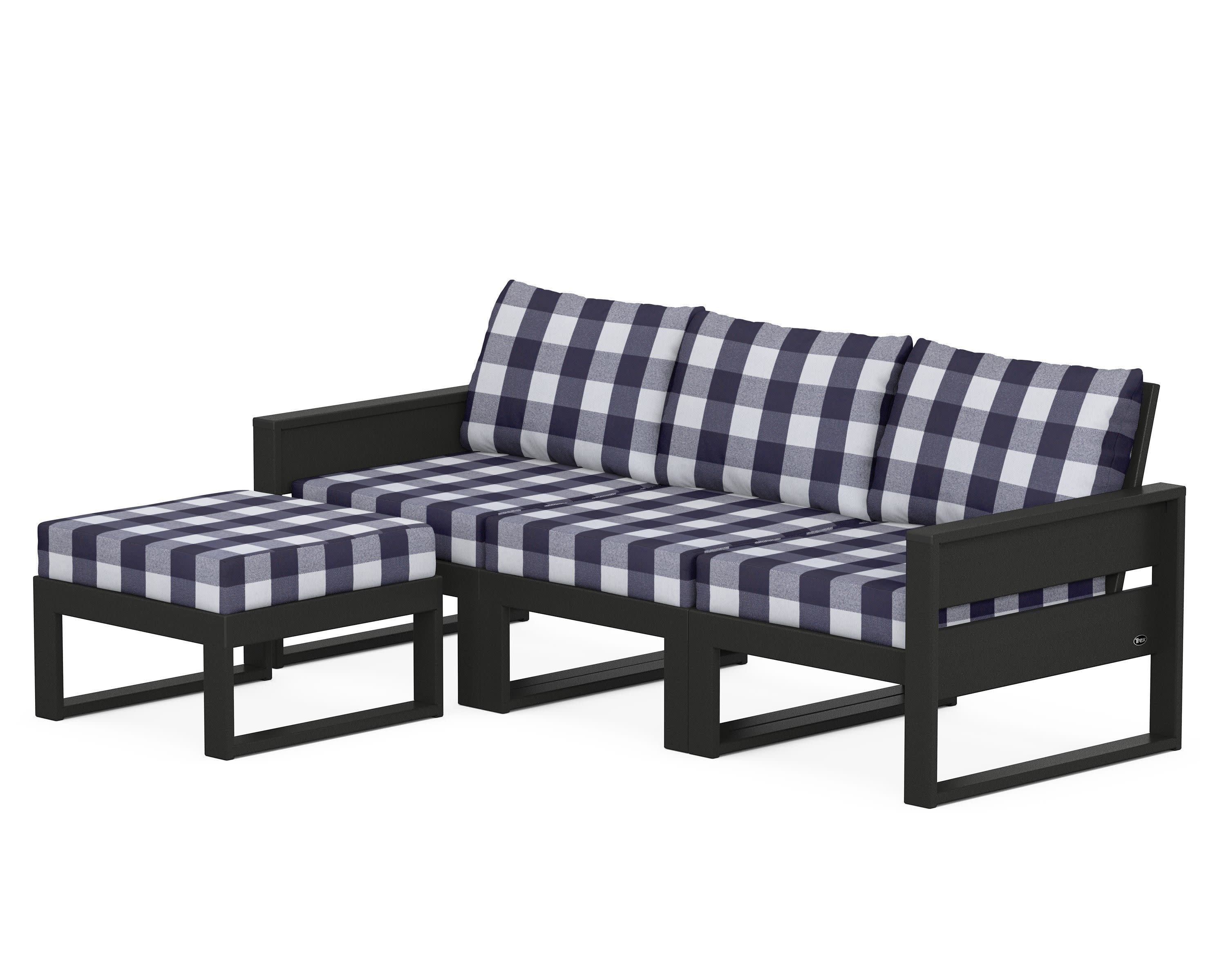 Eastport 4- Piece Sectional with Ottoman in Charcoal Black / Buffalo Plaid Navy