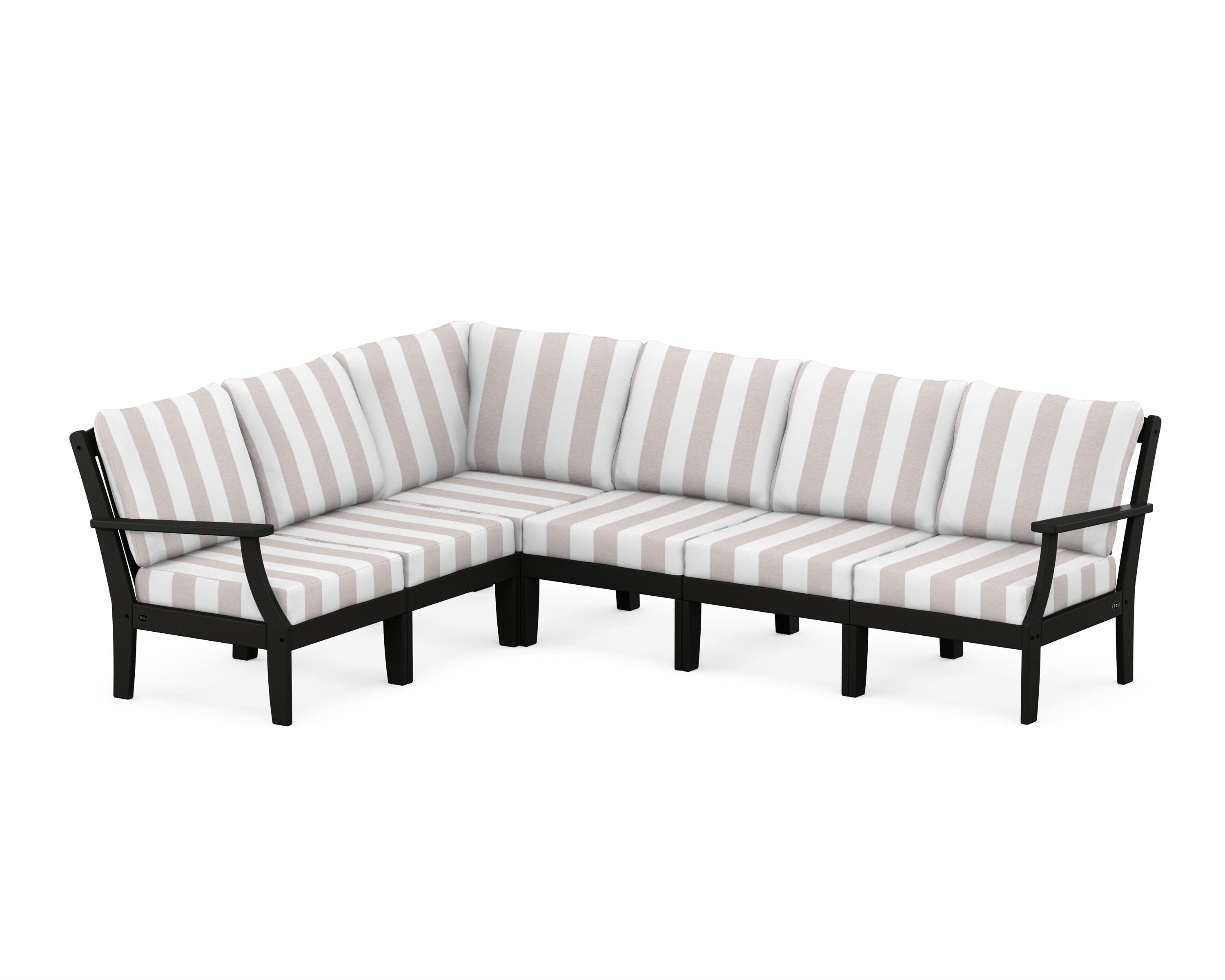 Yacht Club Modular 6-Piece Deep Seating Set in Charcoal Black / Cabana Stripe Dune Burlap