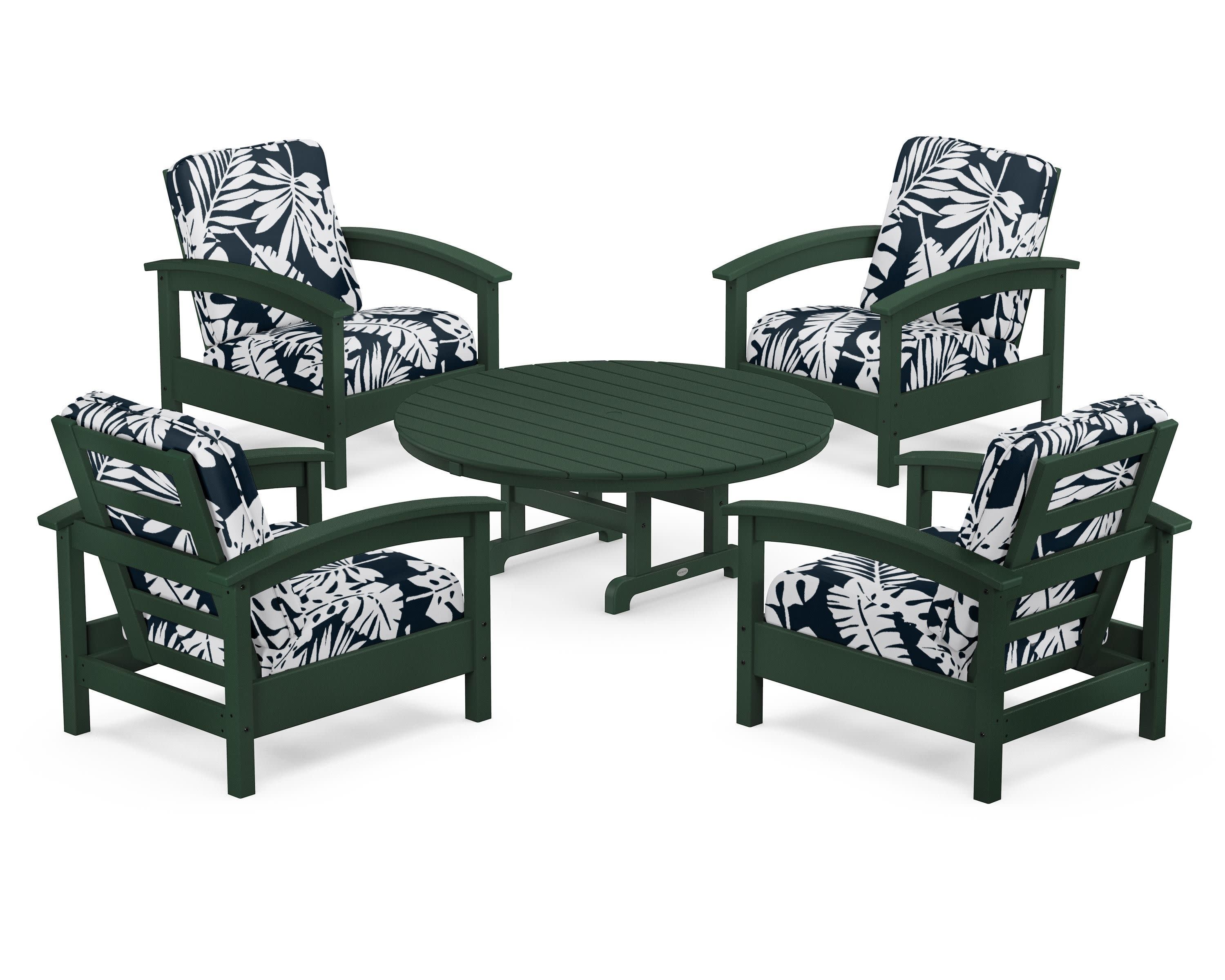 Rockport 5-Piece Deep Seating Set in Rainforest Canopy / Leaf Marine Indigo
