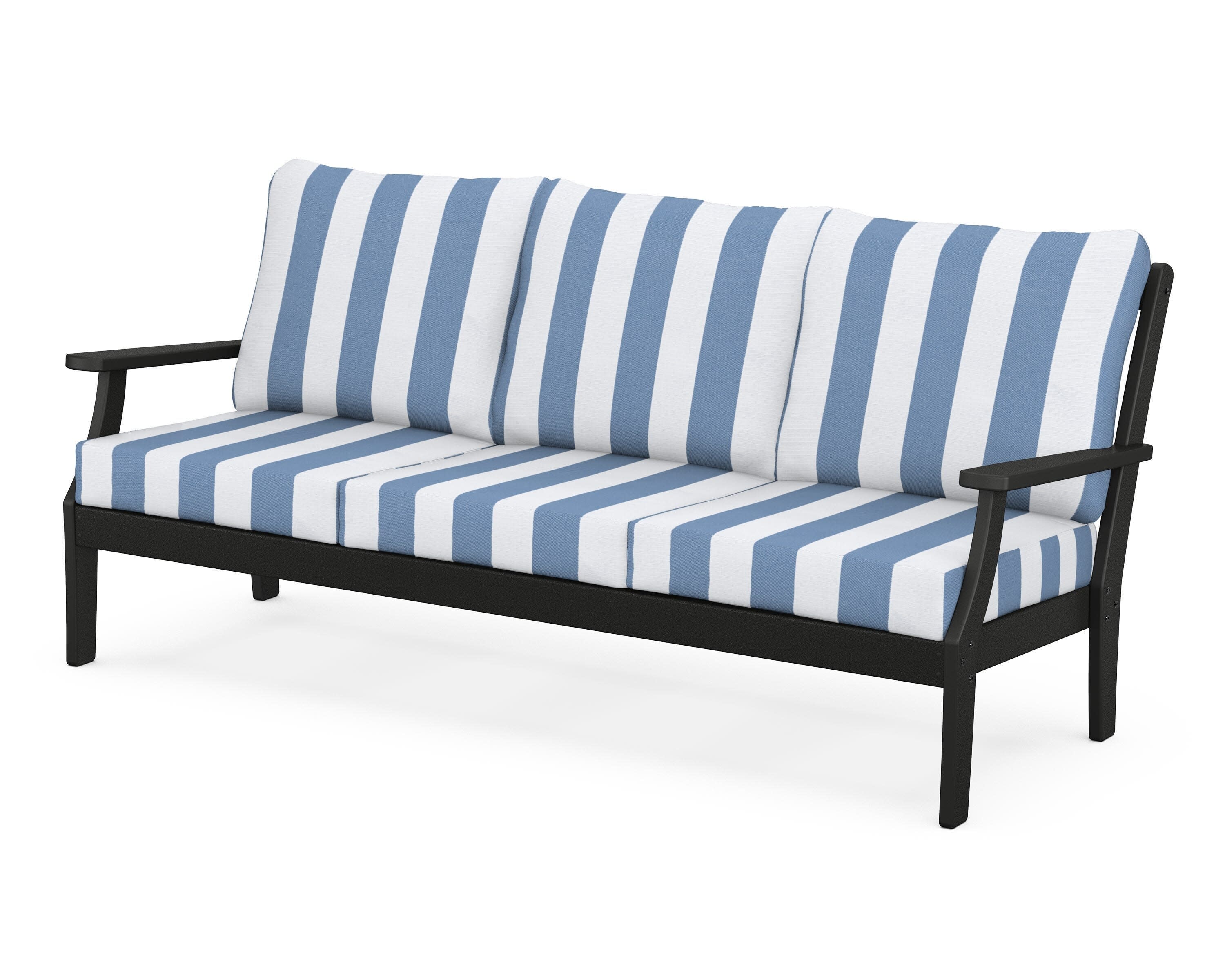Yacht Club Deep Seating Sofa in Charcoal Black / Cabana Stripe Sky Blue