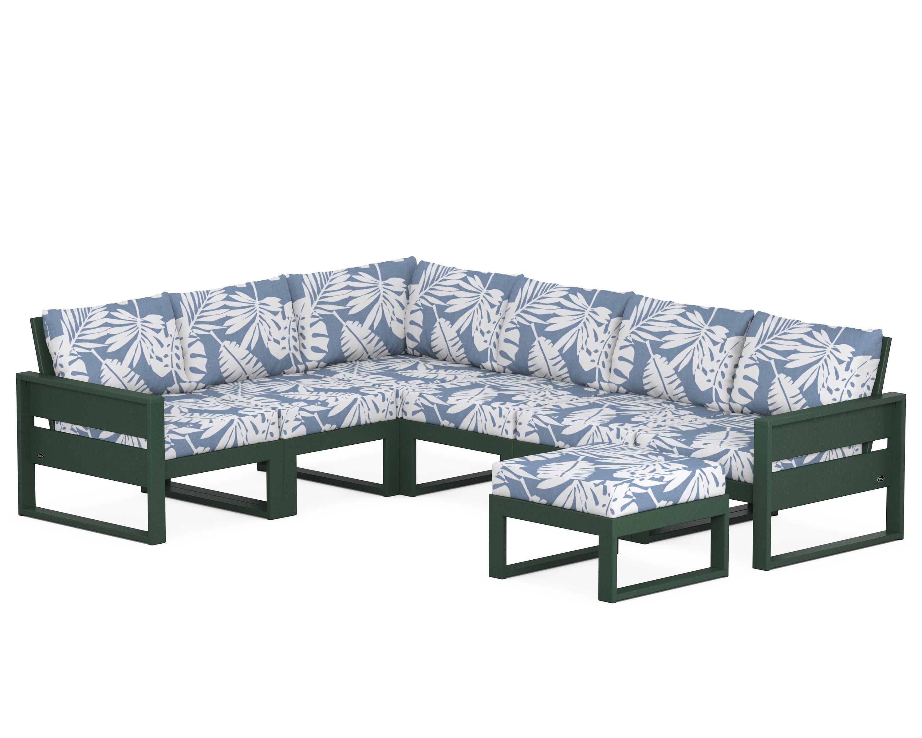Eastport 6-Piece Sectional with Ottoman in Rainforest Canopy / Leaf Sky Blue