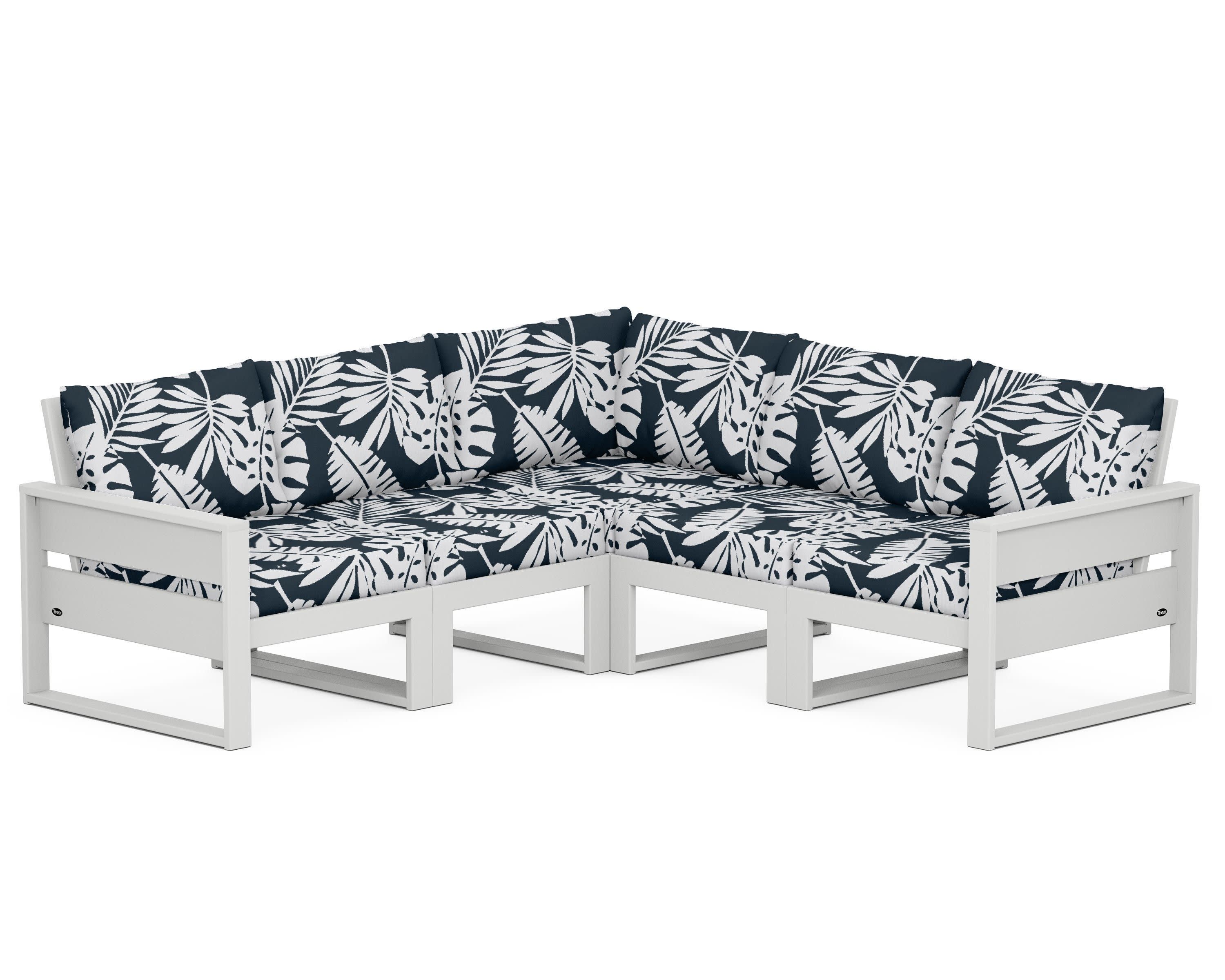 Eastport 5-Piece Sectional in Classic White / Leaf Marine Indigo