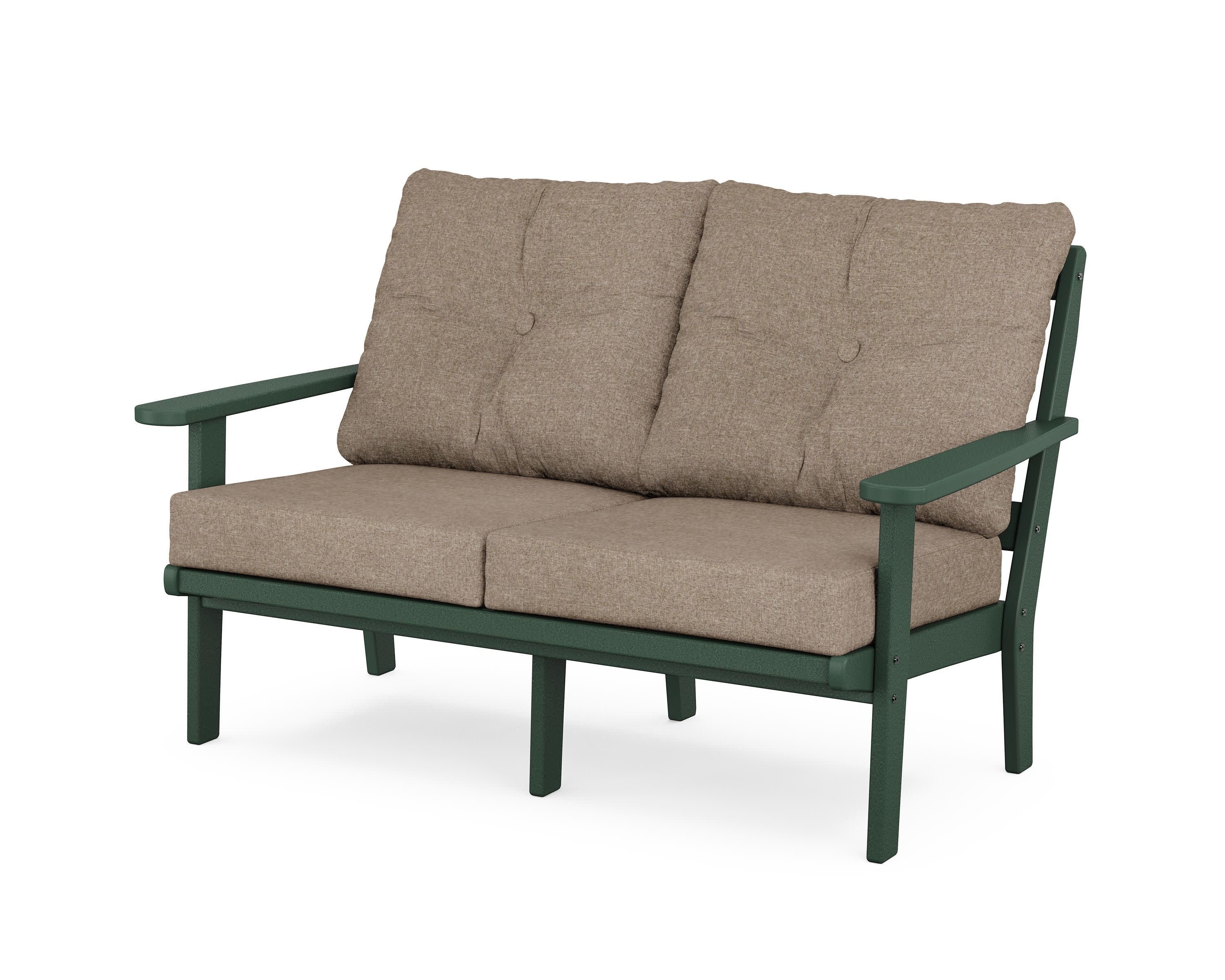 Cape Cod Deep Seating Loveseat in Rainforest Canopy / Spiced Burlap