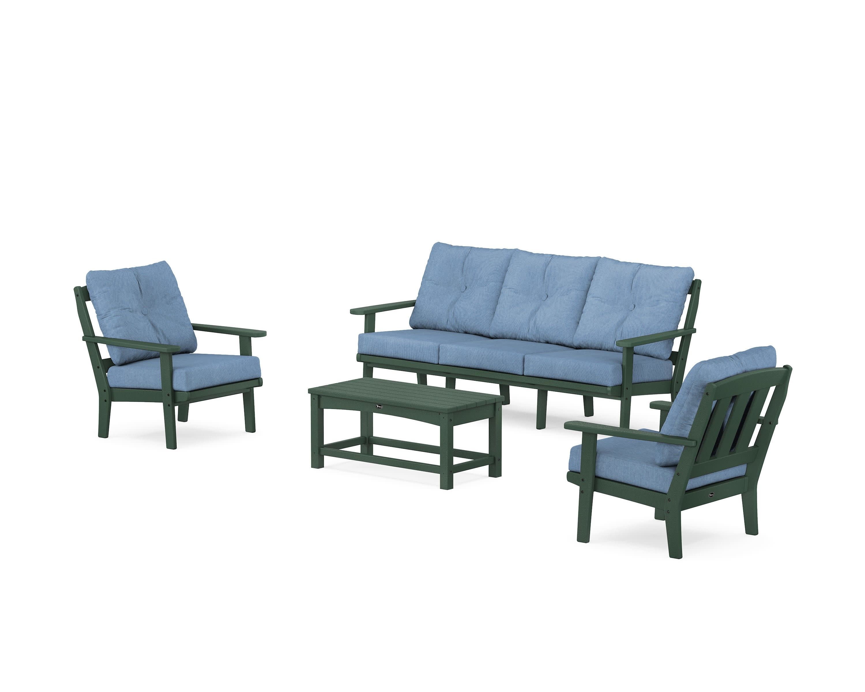 Cape Cod 4-Piece Deep Seating Set with Sofa in Rainforest Canopy / Sky Blue