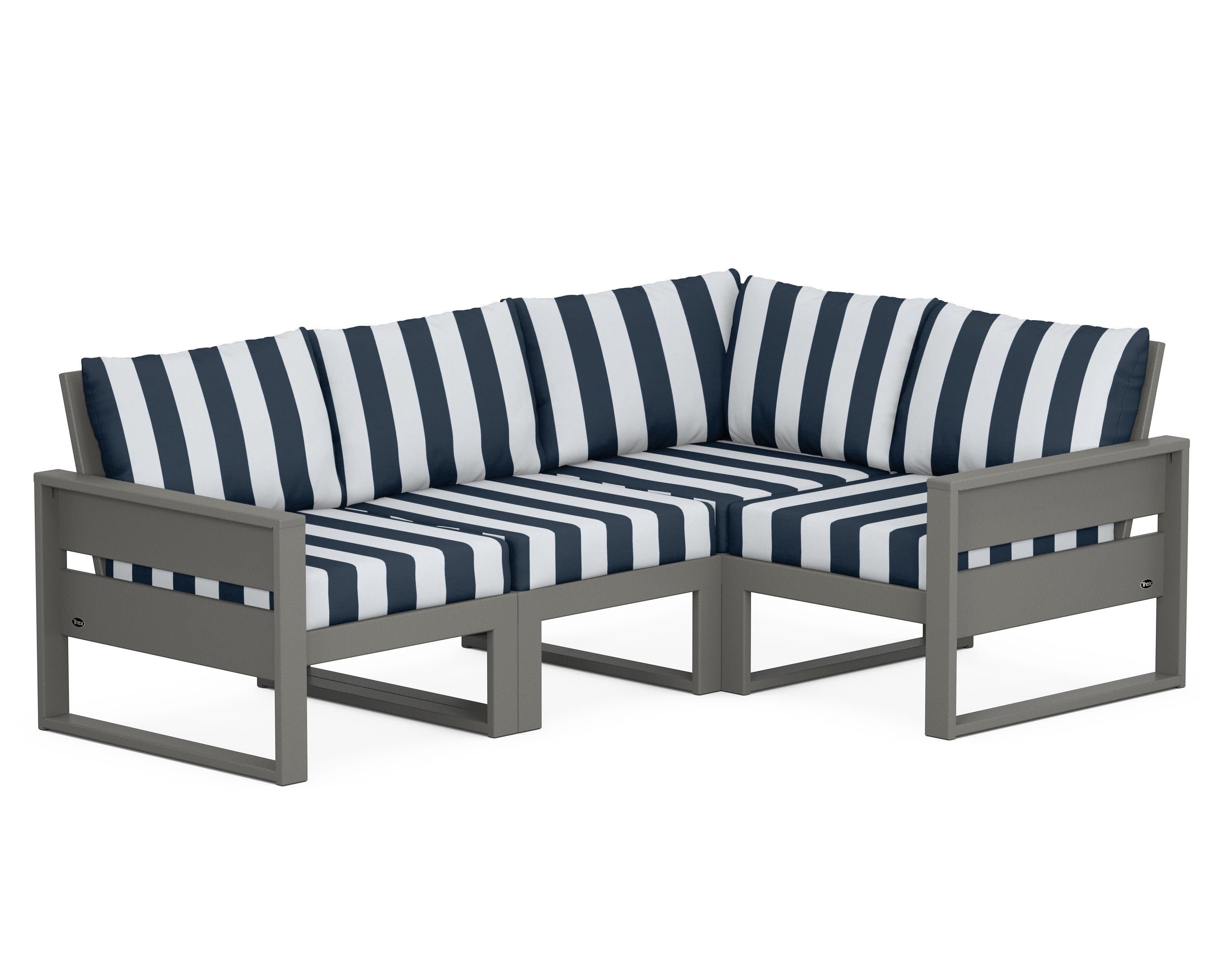 Eastport 4- Piece Sectional in Stepping Stone / Cabana Stripe Marine Indigo