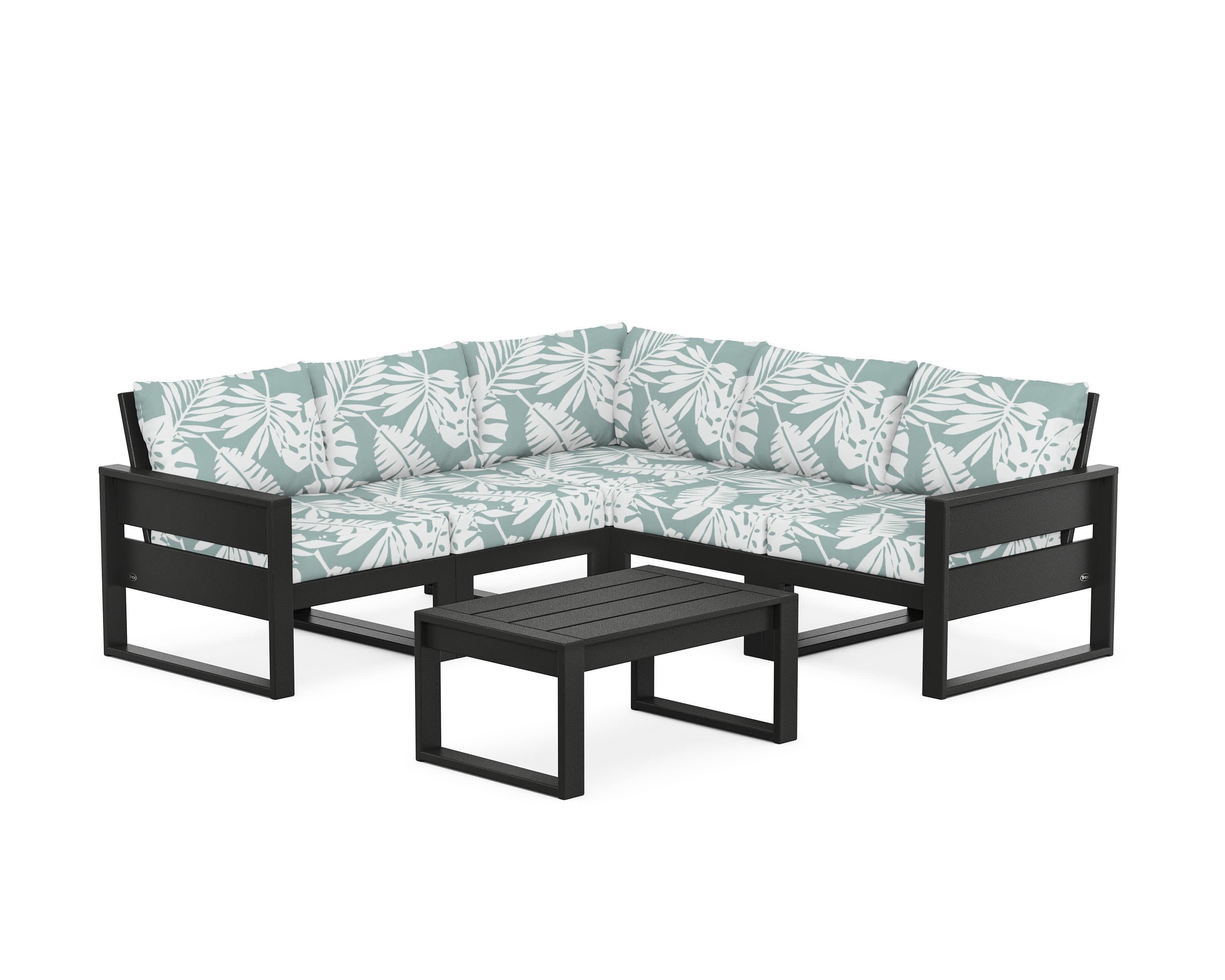 Eastport 6-Piece Deep Seating Sectional + Coffee Table Set in Charcoal Black / Leaf Glacier Spa