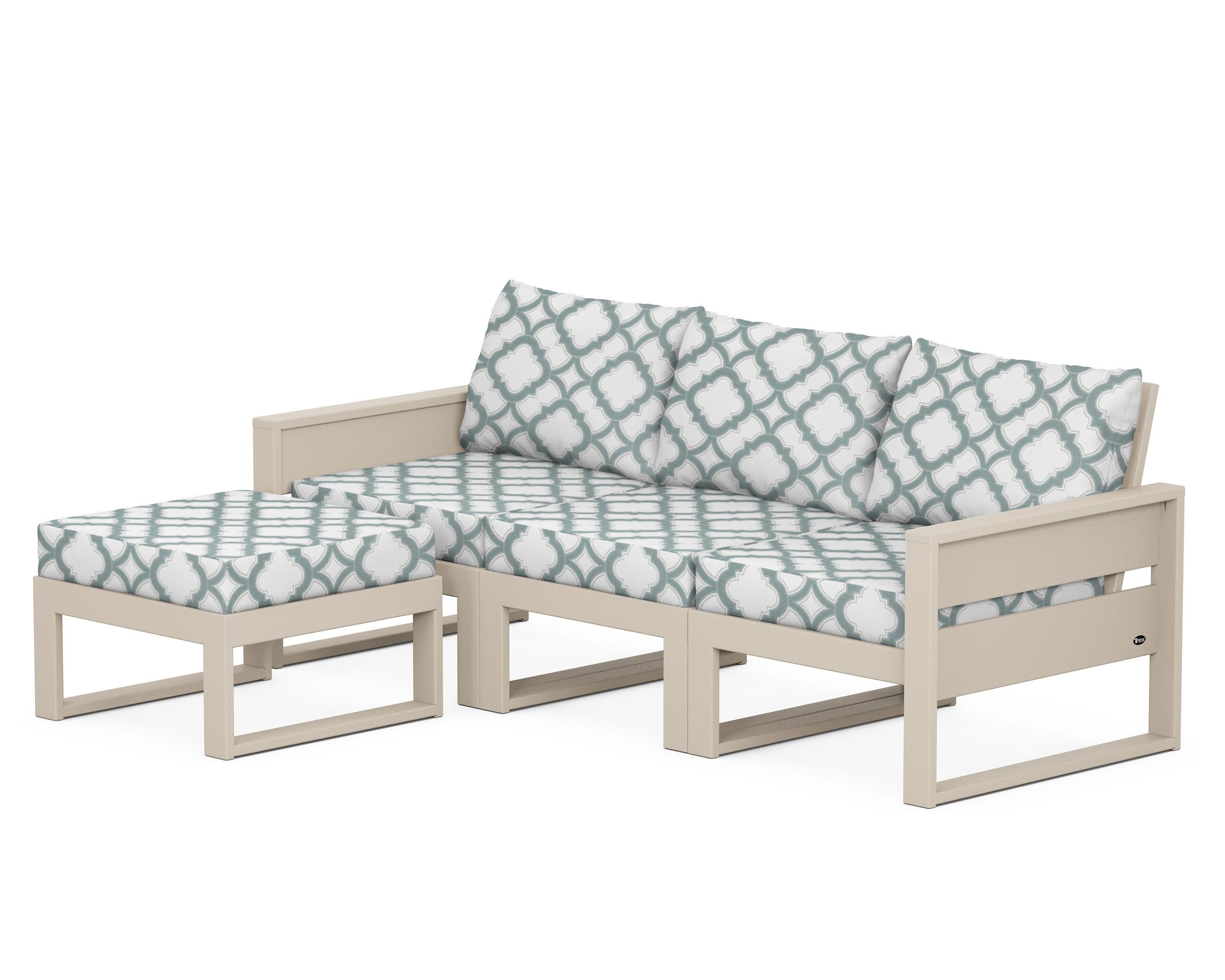 Eastport 4- Piece Sectional with Ottoman in Sand Castle / Trellis Glacier Spa